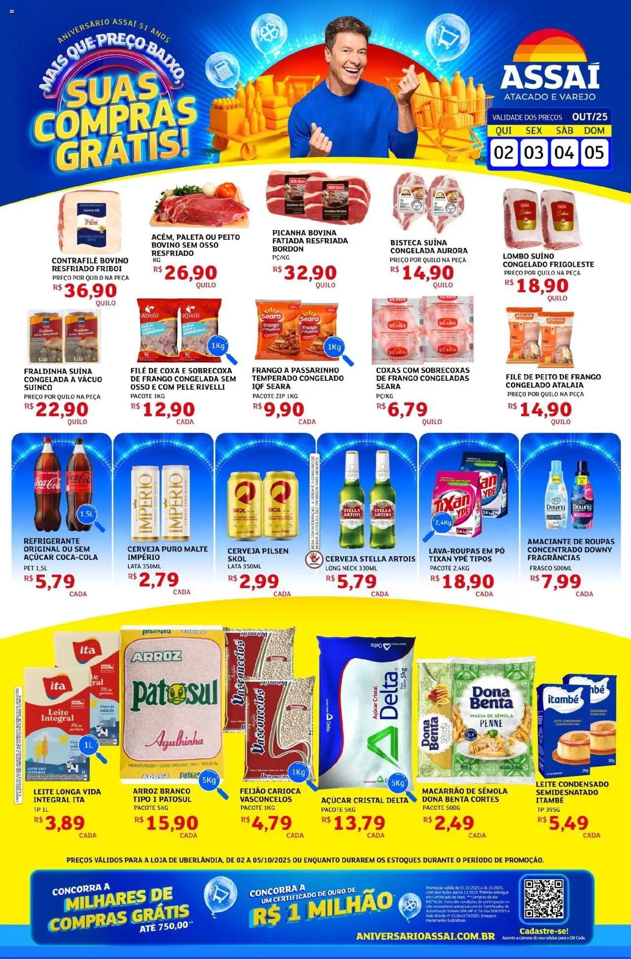 Assaí Atacadista Folheto - válido de 02.10.2025 | Página: 1 | Produtos: Cerveja, Arroz, Massa, Peito de frango