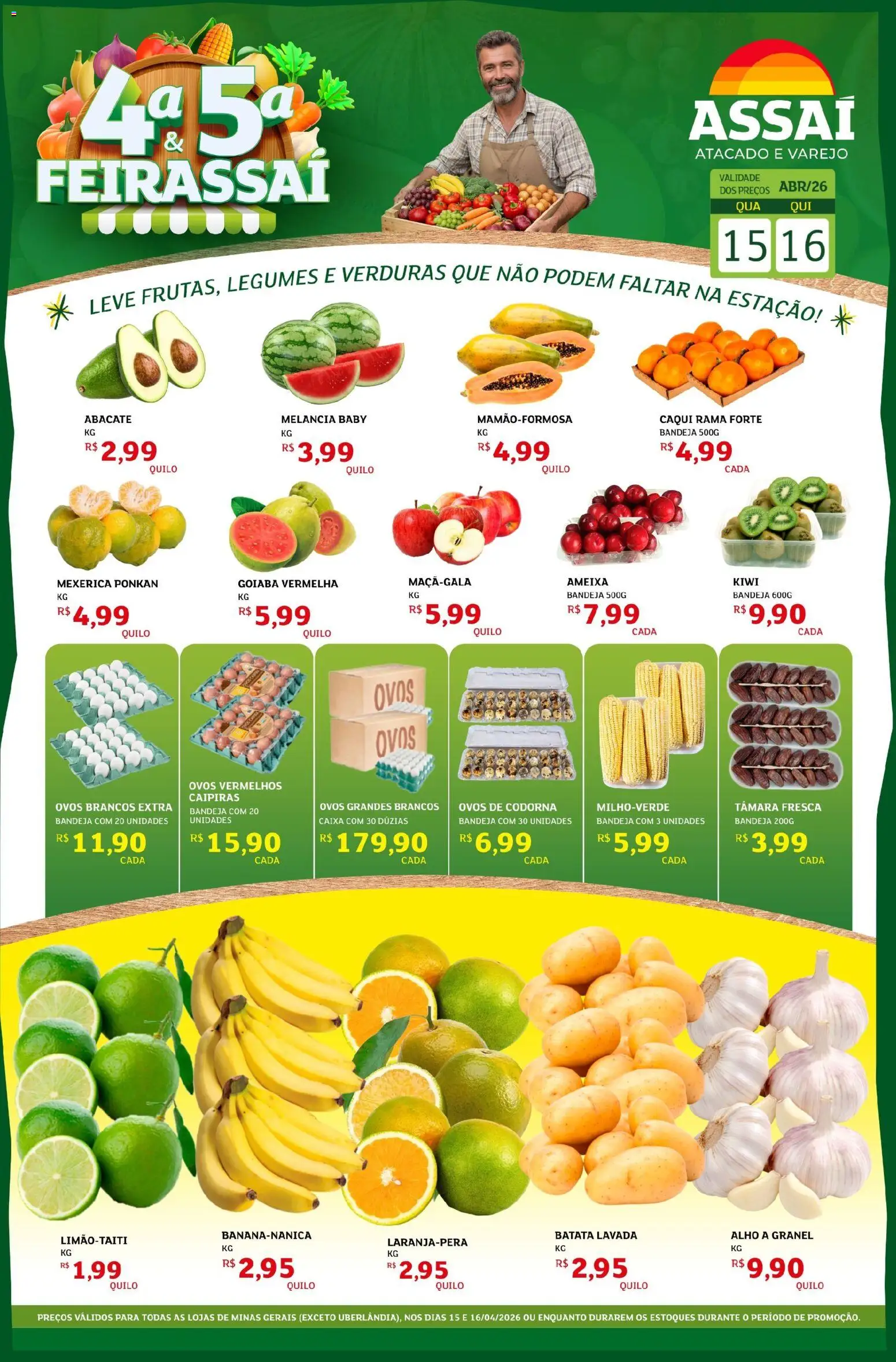 Assaí Atacadista Folheto - válido de 15.04.2026 | Página: 1 | Produtos: Caqui, Melancia, Kiwi, Bandeja
