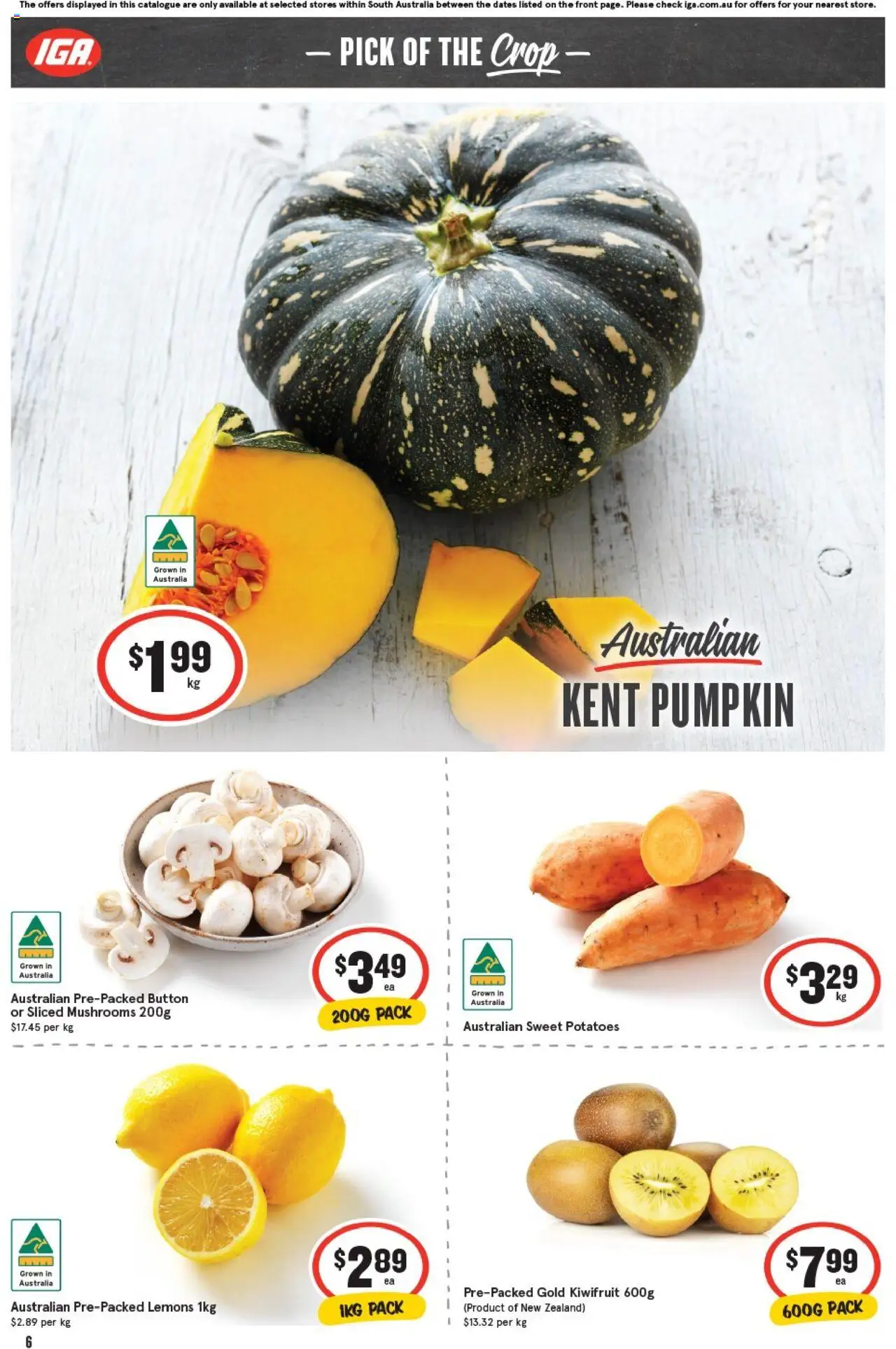 IGA catalogue - valid from 17.09.2025 | Page: 6 | Products: Mushrooms, Kiwifruit, Potatoes, Pumpkin