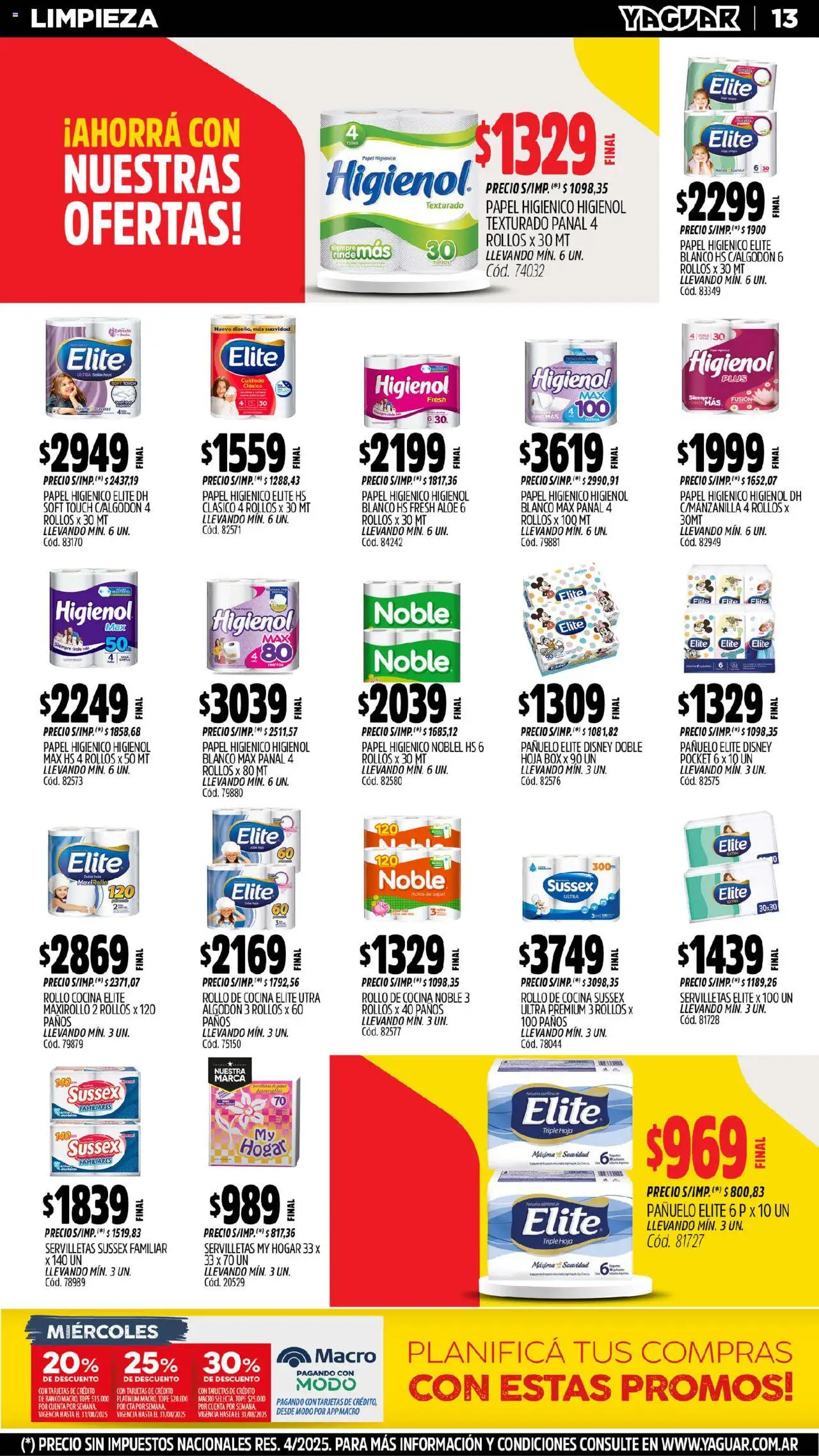 Yaguar catálogo │ válido desde el 25.08.2025 | Página: 14 | Productos: Papel higiénico, Pañuelo, Cocina, Servilletas