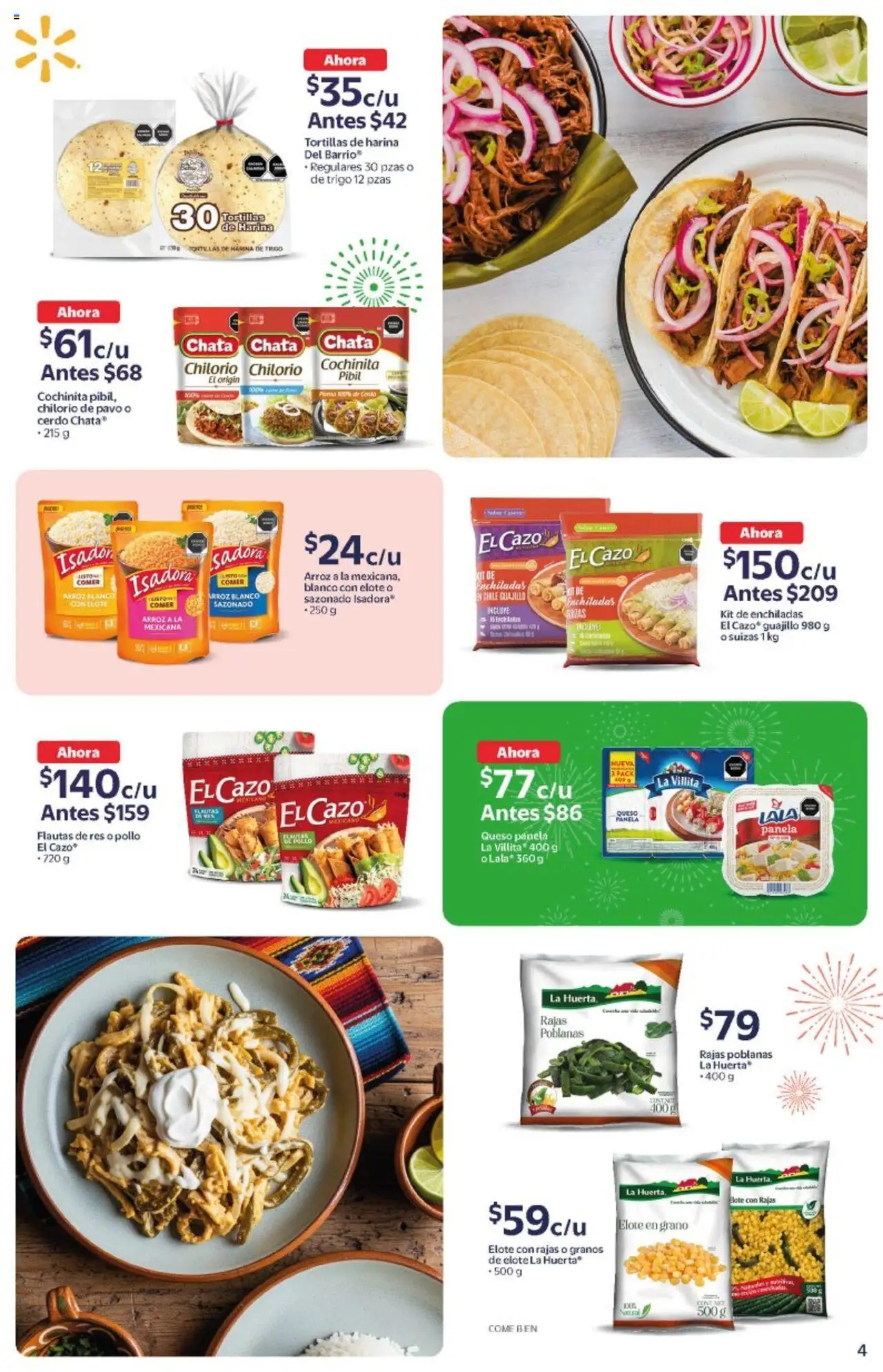 Nuevas ofertas de Walmart válidas en toda la República Mexicana desde el 08.09.2025. ¡Encuentra las mejores ofertas en Walmart - Folleto Tu Noche Mexicana! | Página: 4 | Productos: Harina, Cerdo, Arroz, Res