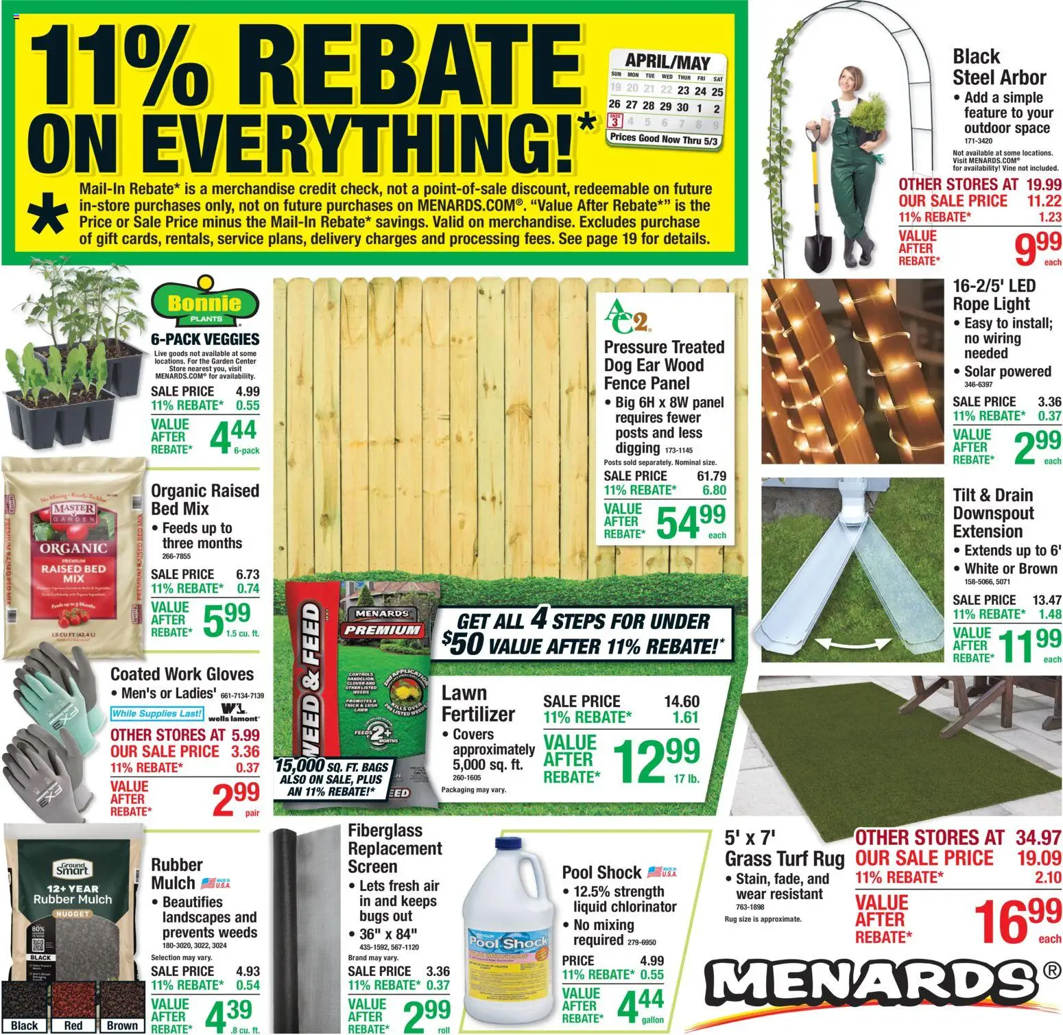 Menards Weekly Ad - valid from 22.04.2026 | Page: 1 | Products: Bed, Gloves, Shock