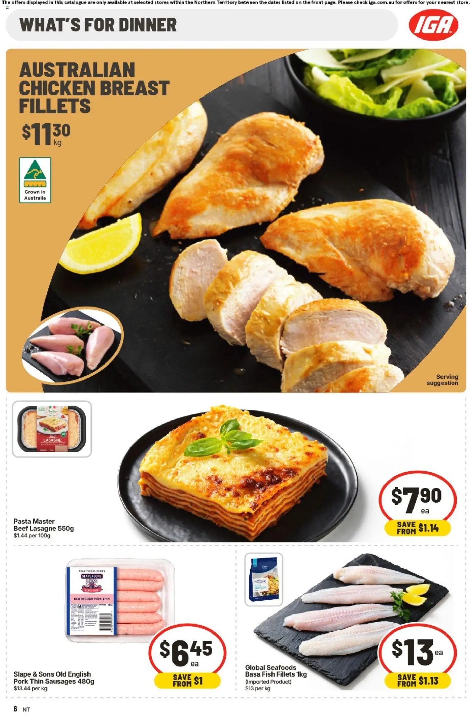 IGA catalogue - valid from 15.04.2026 | Page: 6 | Products: Chicken, Fish, Beef, Pasta