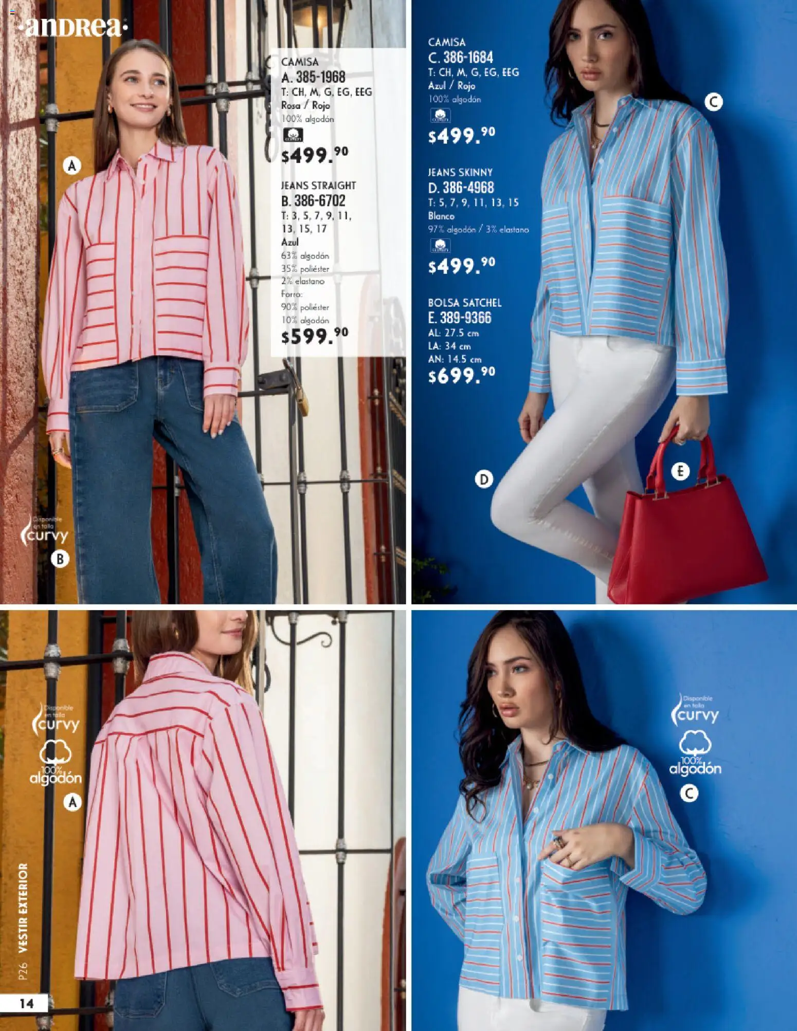 Nuevas ofertas de Andrea válidas en toda la República Mexicana desde el 25.01.2026. ¡Encuentra las mejores ofertas en Andrea catálogo Vestir! | Página: 14 | Productos: Bolsa, Camisa, Algodón