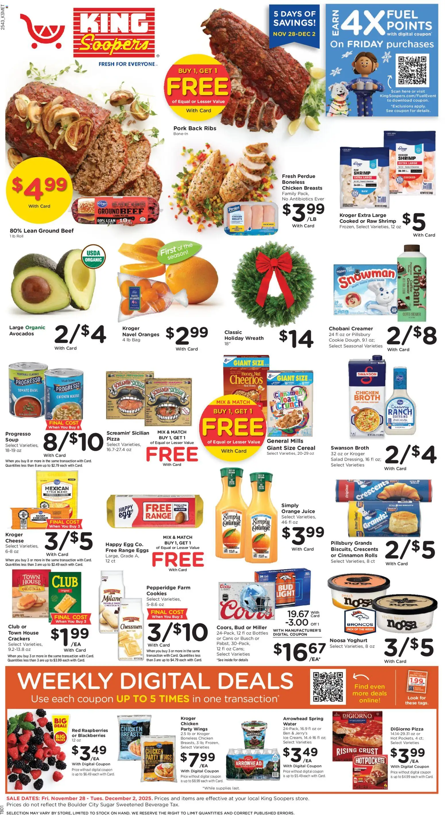 King Soopers Weekly Ad - valid from 28.11.2025 | Page: 1 | Products: Peppermint, Pork, Cookies, Salad