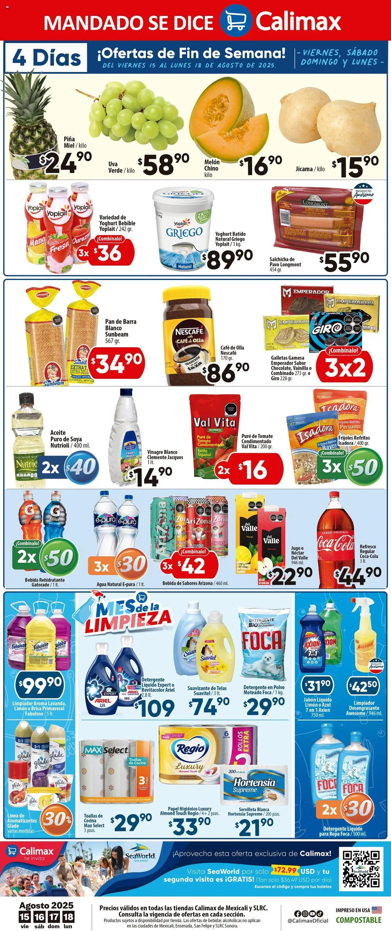 Nuevas ofertas de Calimax válidas en toda la República Mexicana desde el 15.08.2025. ¡Encuentra las mejores ofertas en Calimax - Folleto Mexicali! | Página: 6 | Productos: Durazno, Limón, Pure de Tomate, Galletas