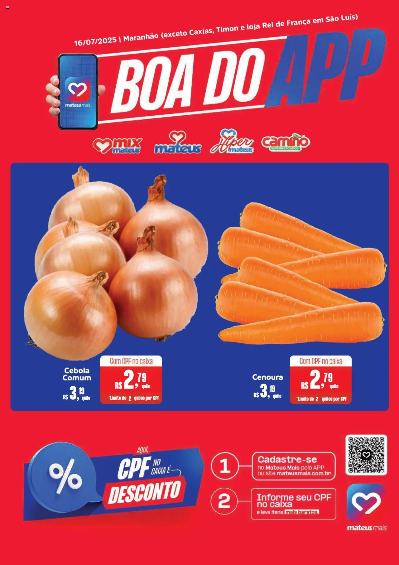 Mateus Folheto - válido de 16.07.2025 | Página: 1 | Produtos: Cebola, Caixa, Cenoura