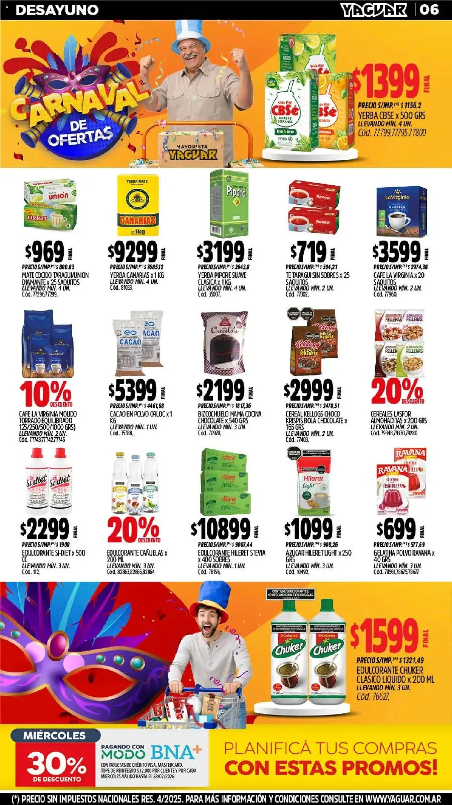 Yaguar - Oferta Semanal Trelew │ válido desde el 16.02.2026 | Página: 6 | Productos: Azucar, Gelatina, Chocolate, Cereales