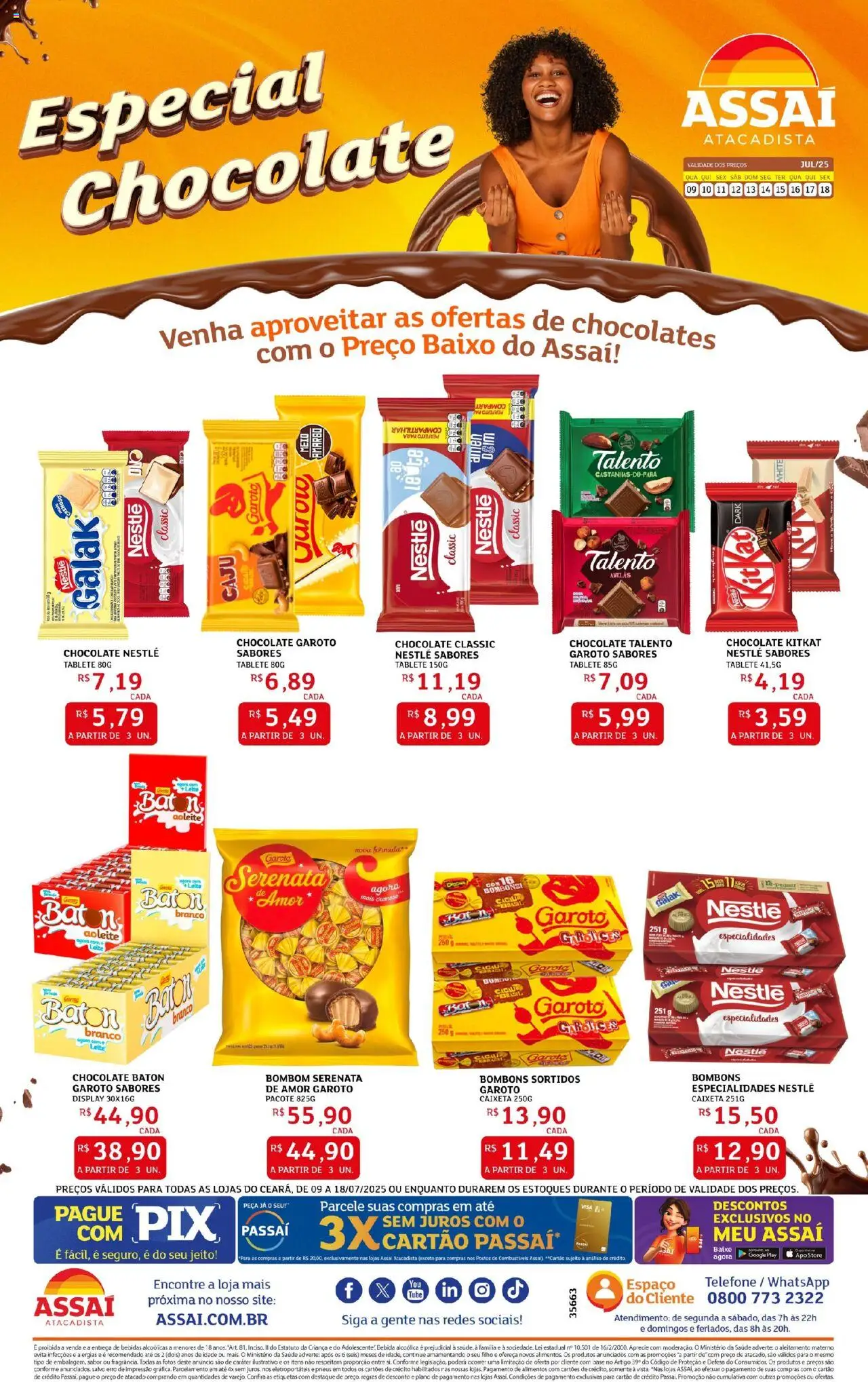 Assaí Atacadista Folheto - válido de 09.07.2025 | Página: 1 | Produtos: Pneus, Baixo, Telefone, Bombom