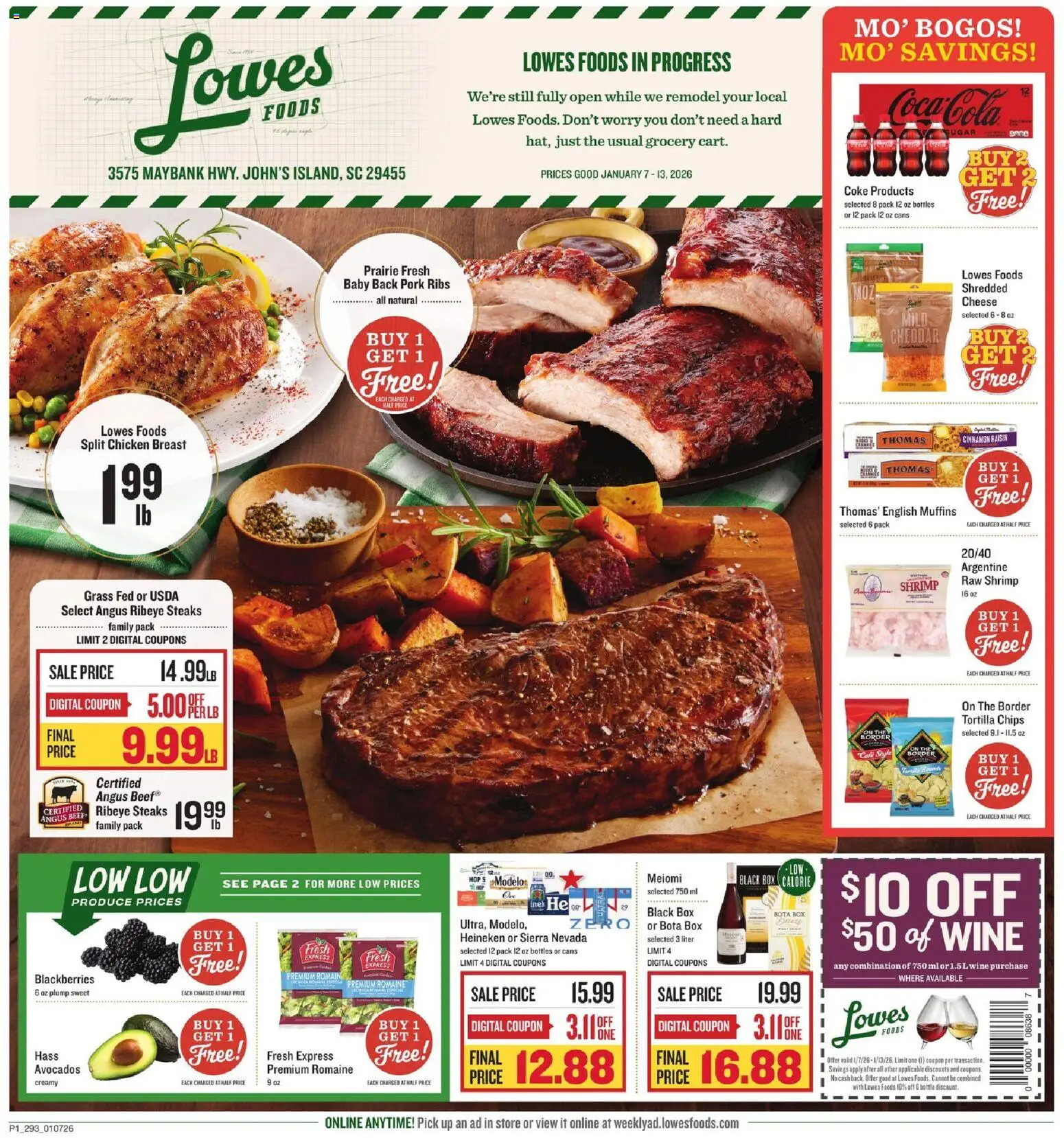 Lowes Foods Weekly Ad - SC - valid from 07.01.2026 | Page: 1 | Products: Box, Wine, Beef, Sugar