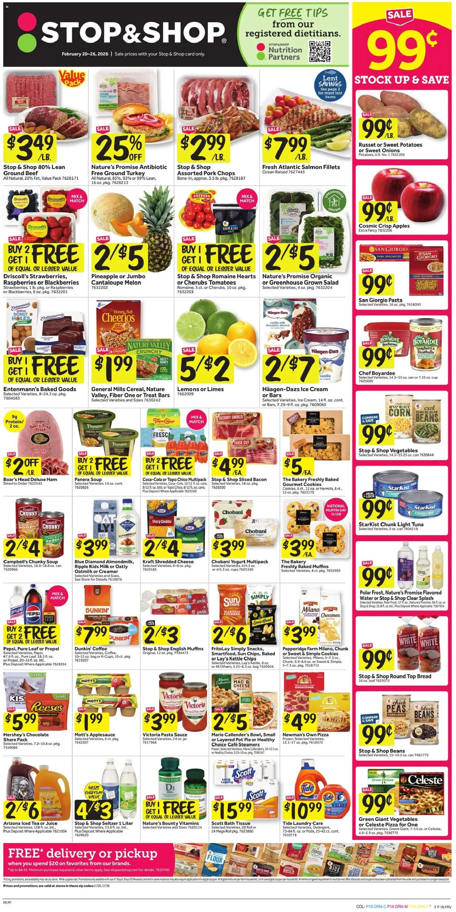Stop & Shop Weekly Ad - valid from 20.02.2026 | Page: 1 | Products: Broccoli, Ice cream, Water, Bag