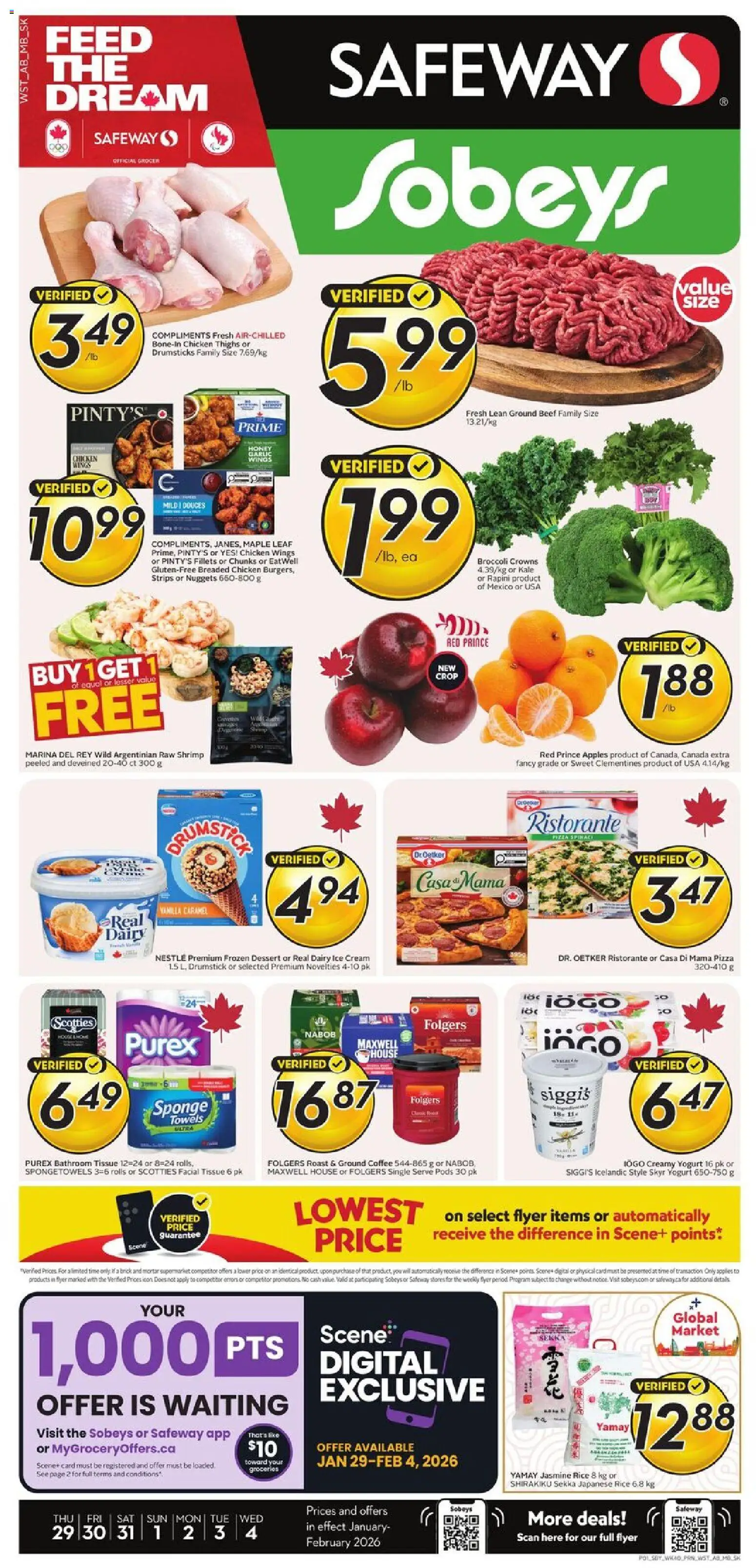 Safeway flyer valid from 29.01.2026 | Page: 1 | Products: Cream, Chicken wings, Sponge, Coffee
