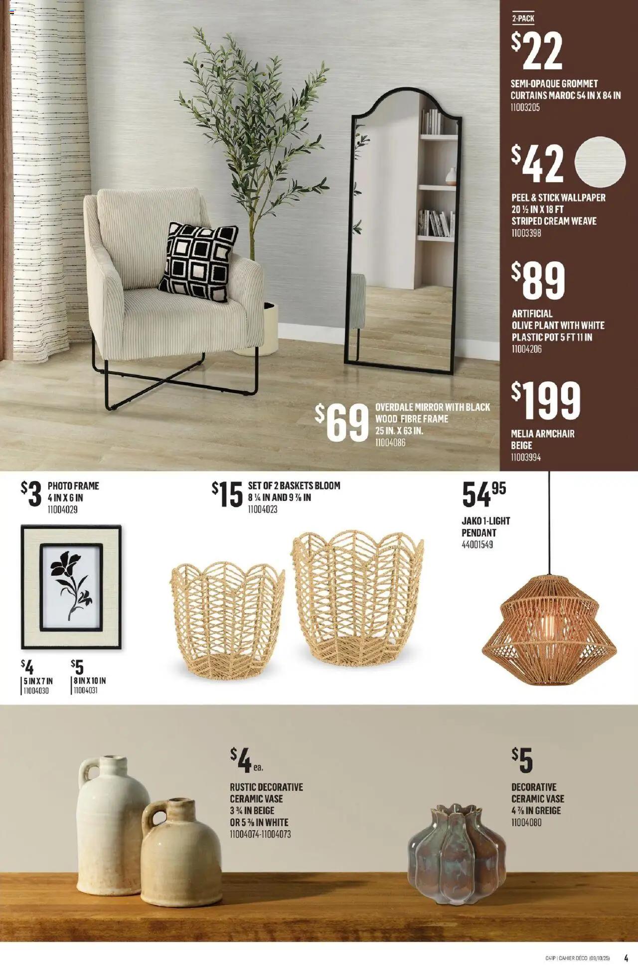 Canac flyer valid from 09.10.2025 | Page: 4 | Products: Cream, Armchair, Mirror, Vase