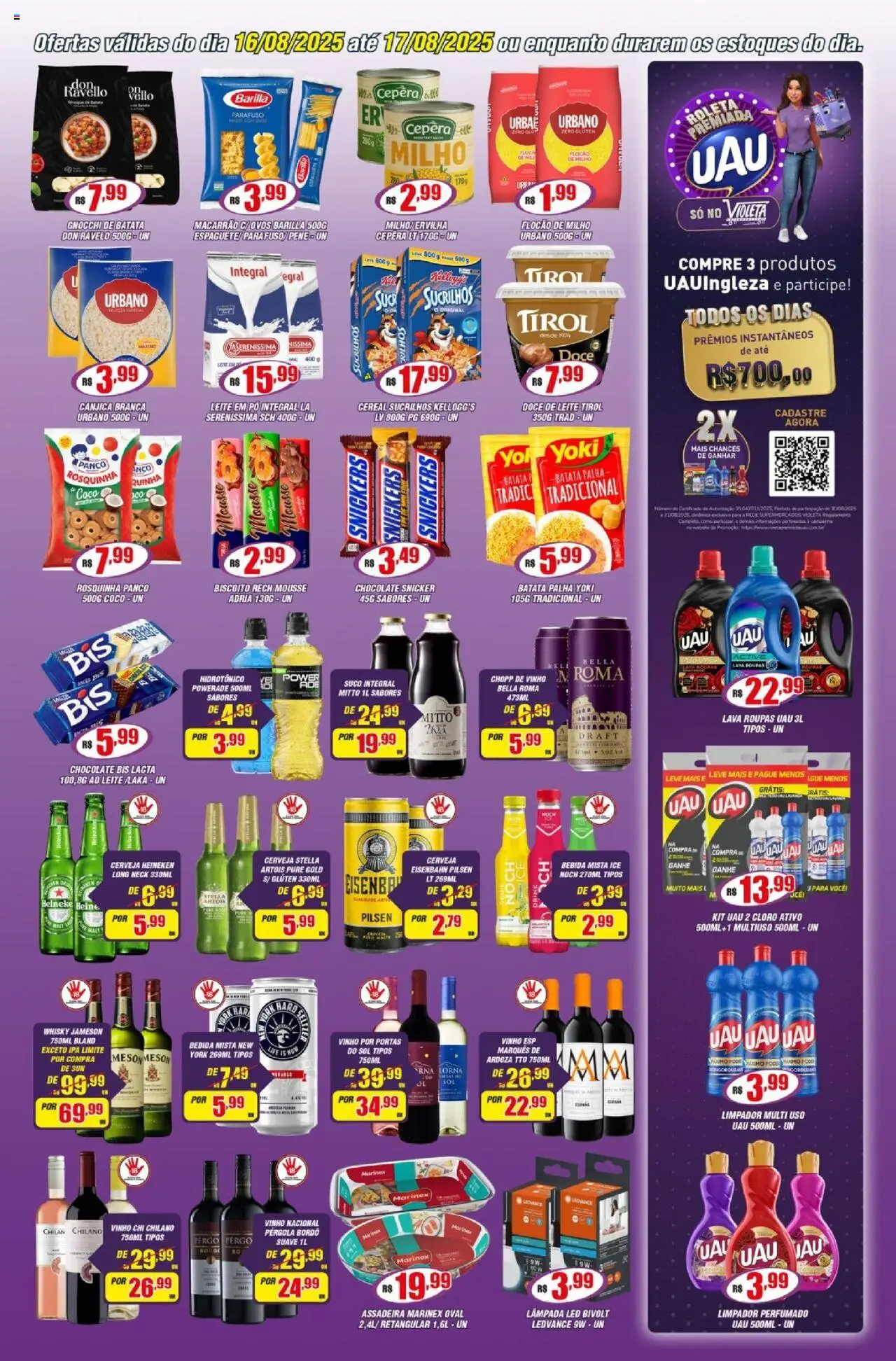 Violeta Supermercados Folheto - válido de 16.08.2025 | Página: 3 | Produtos: Espaguete, Leite, Cerveja Heineken, Assadeira