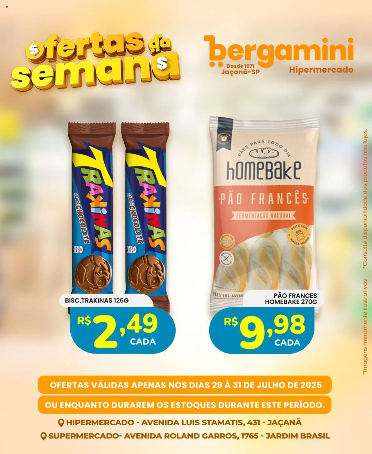 Supermercado Bergamini Folheto - válido de 29.07.2025 | Página: 12 | Produtos: Pão, Chocolate, Massa, Pão francês