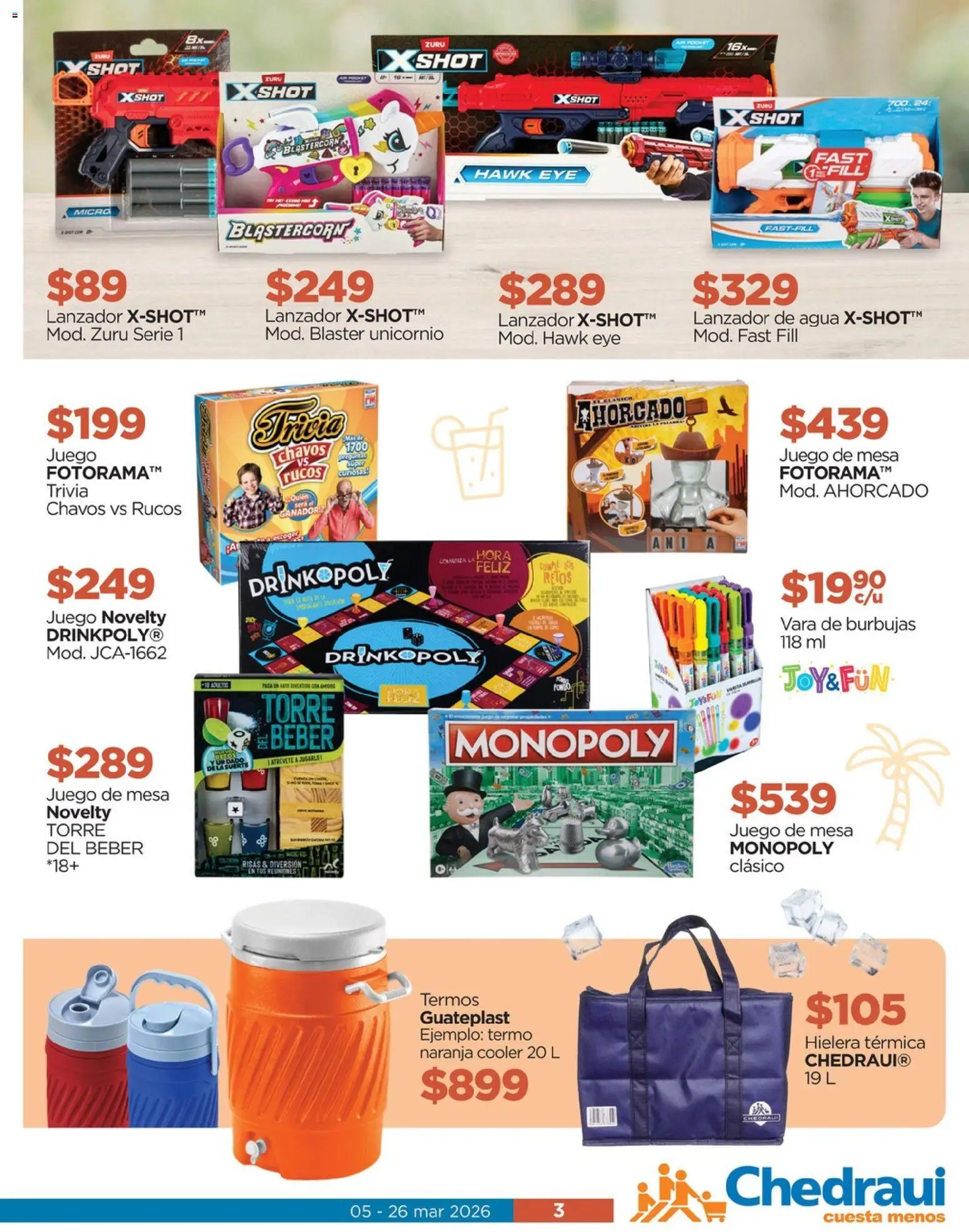 Nuevas ofertas de Chedraui válidas en toda la República Mexicana desde el 05.03.2026. ¡Encuentra las mejores ofertas en Chedraui folleto! | Página: 3 | Productos: Agua, Hielera, Shot, Termo