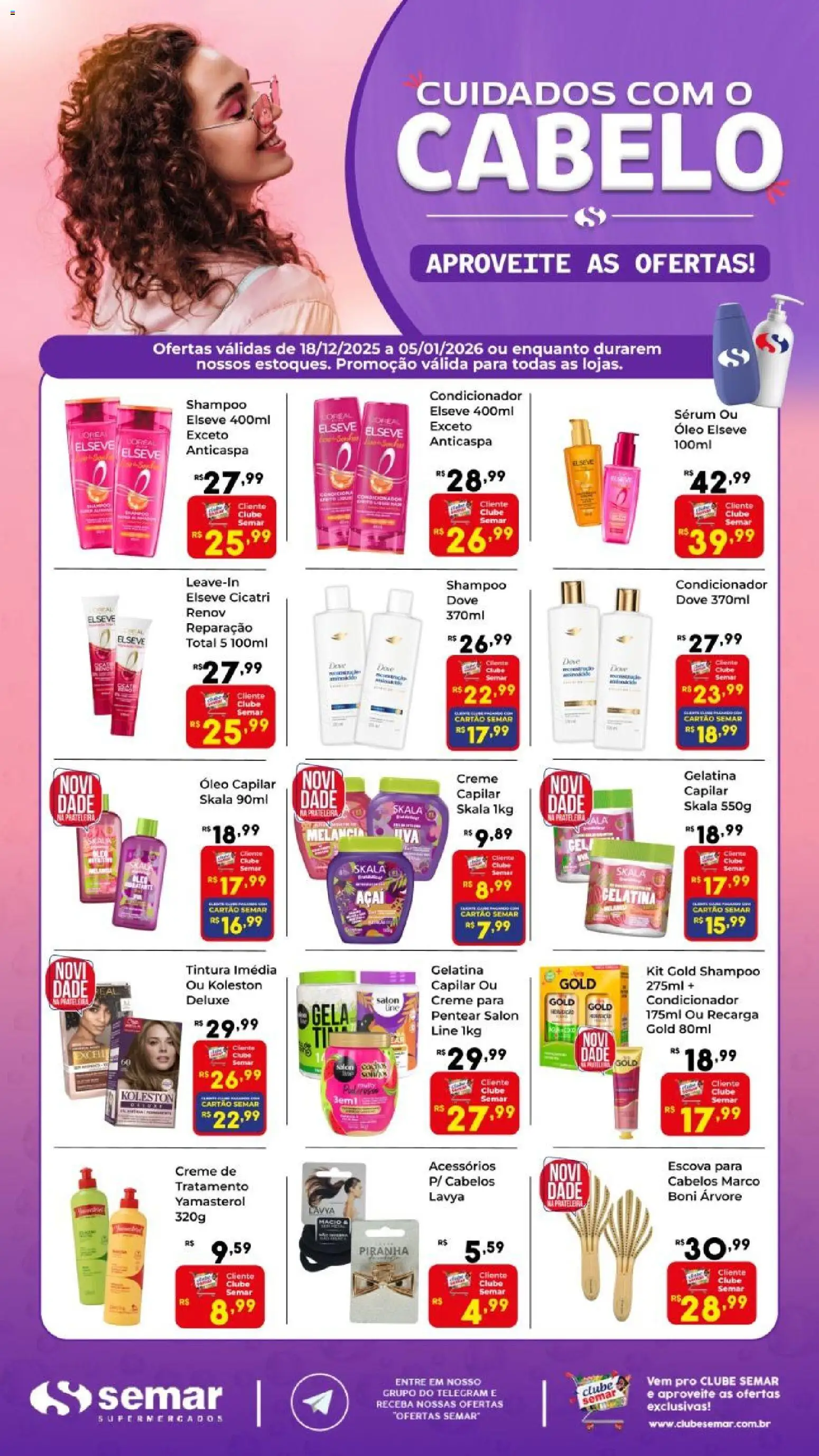 Semar Supermercado Folheto - válido de 18.12.2025 | Página: 1 | Produtos: Shampoo, Condicionador, Sérum, Creme
