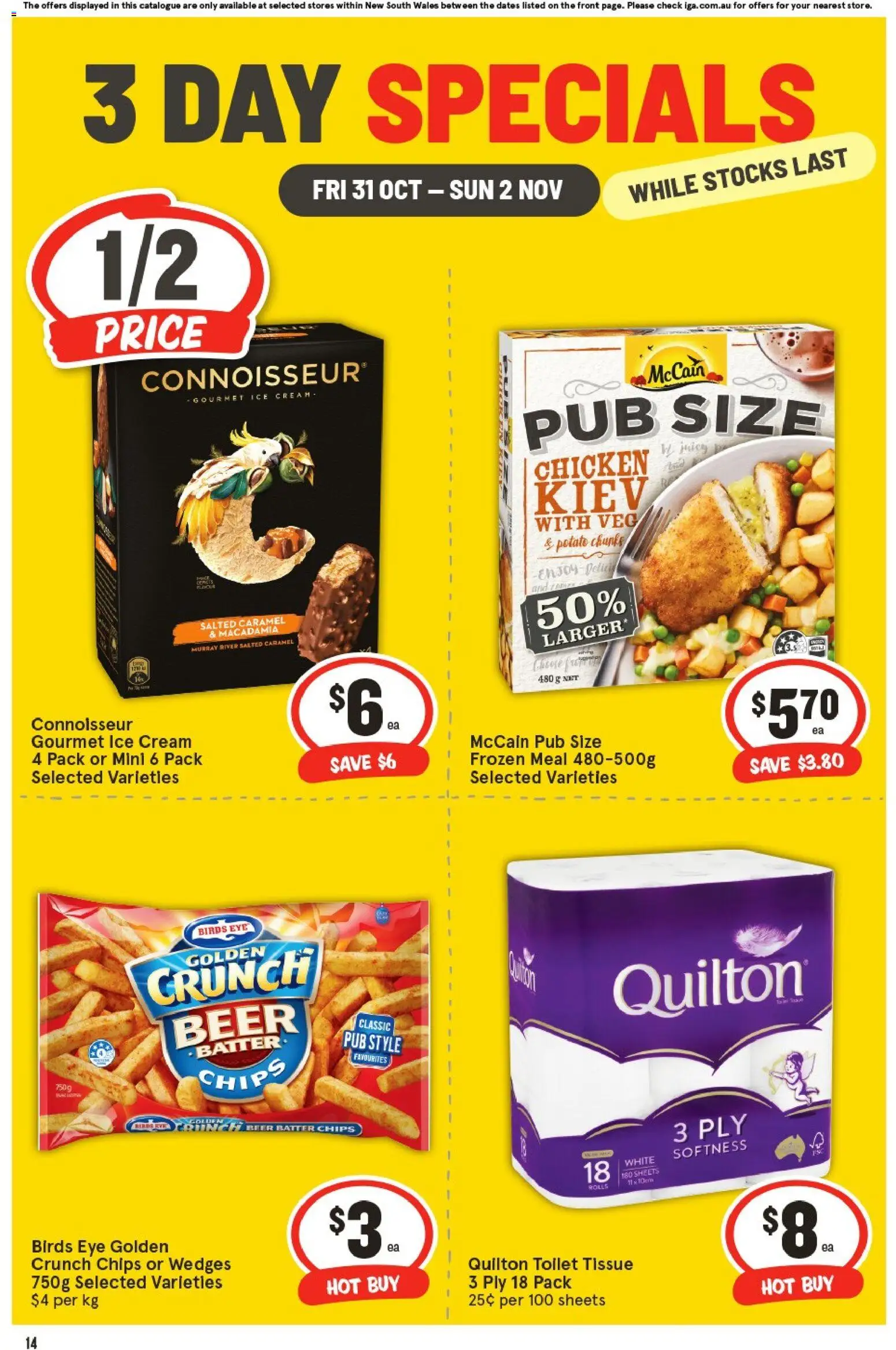 IGA catalogue - valid from 31.10.2025 | Page: 4 | Products: Toilet, Chips, Cream, Ice cream