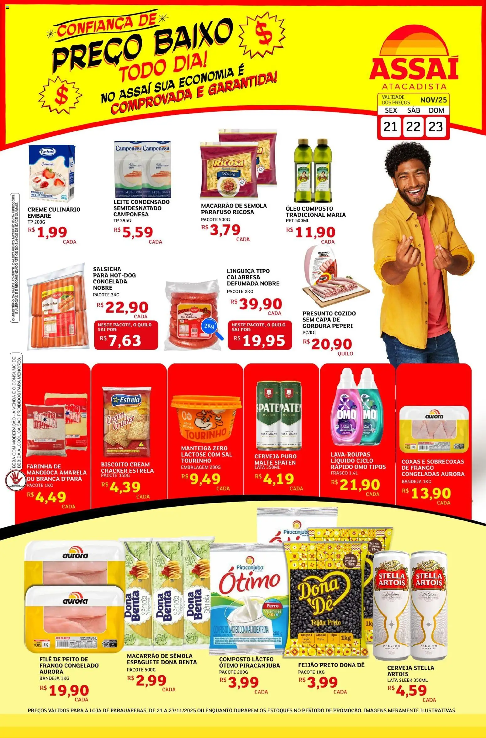 Assaí Atacadista Folheto - válido de 21.11.2025 | Página: 1 | Produtos: Biscoito, Salsicha, Baixo, Frango