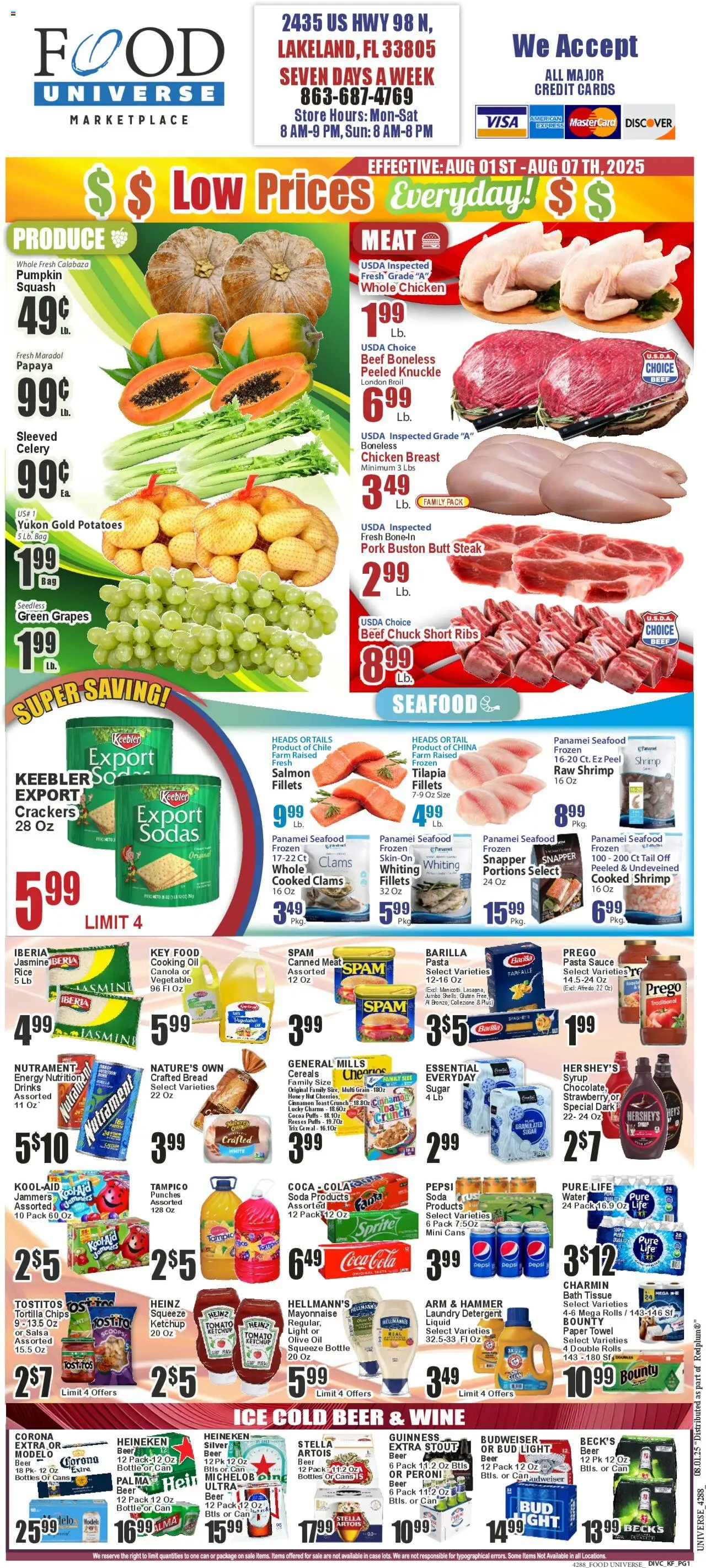 Food Universe Weekly Ad - valid from 01.08.2025 | Page: 1 | Products: Squash, Pork, Sauce, Bag