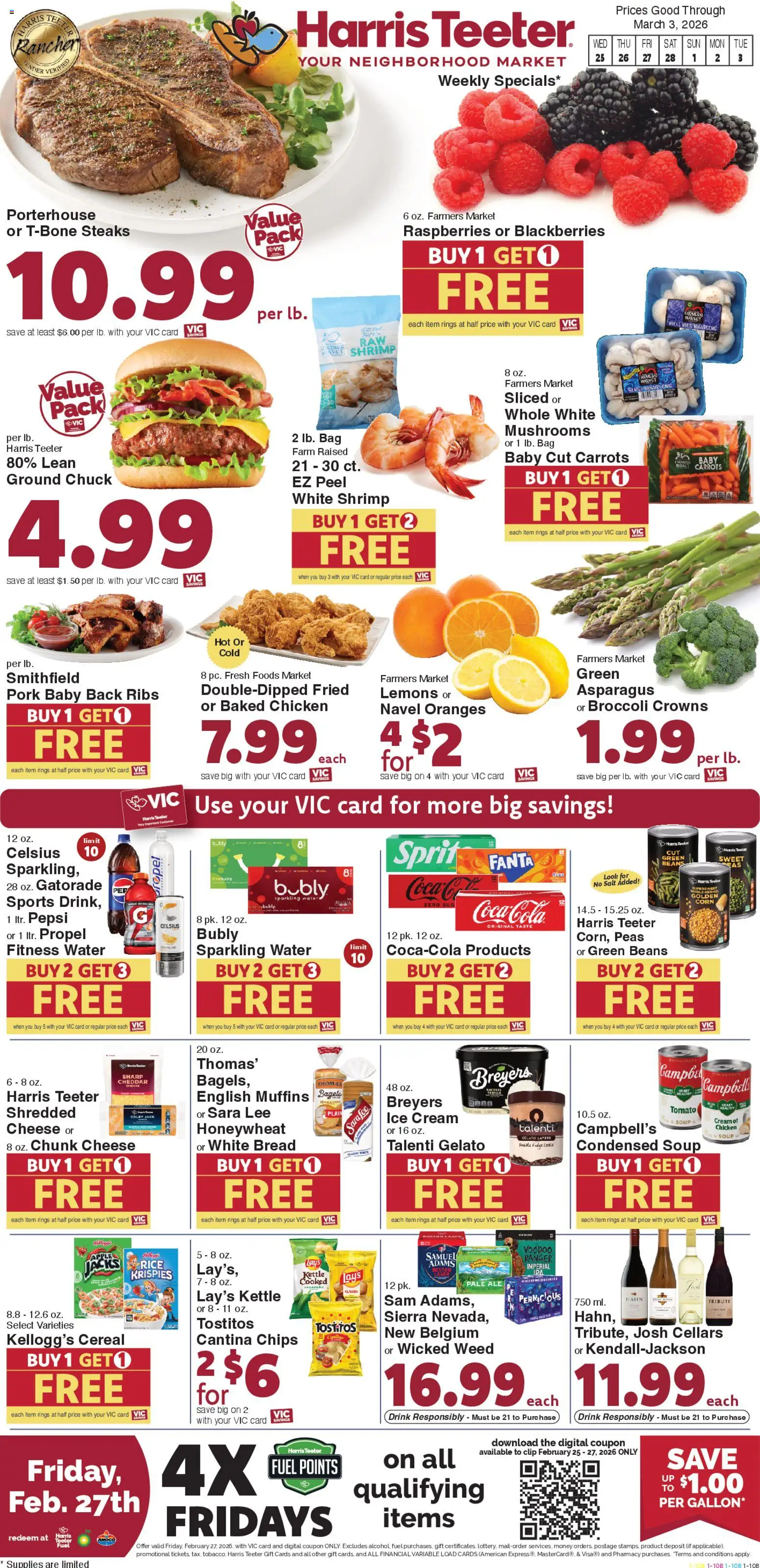 Harris Teeter Weekly Ad - valid from 25.02.2026 | Page: 1 | Products: Mushrooms, Crowns, Pork, Oranges