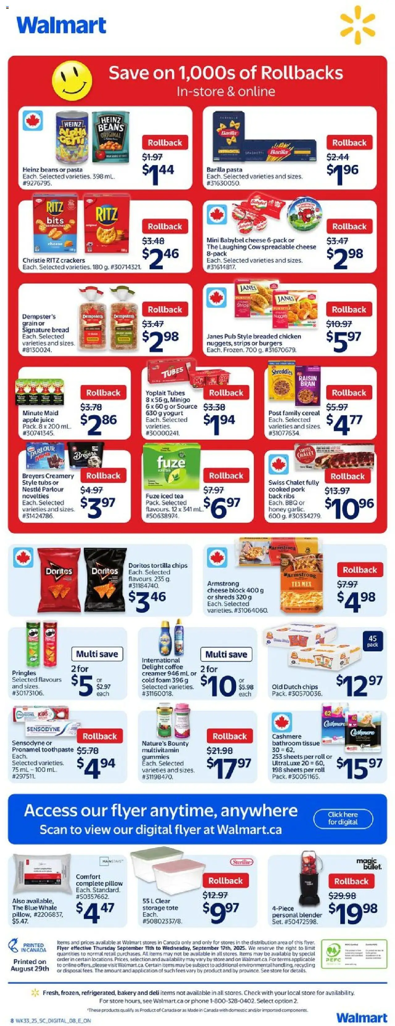 Walmart flyer valid from 11.09.2025 | Page: 2 | Products: Tea, Bakery, Pillow, Yogurt