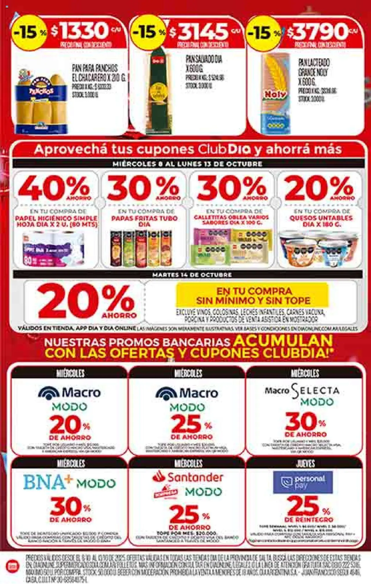 Supermercado DIA Ofertas - Salta y Jujuy │ válido desde el 08.10.2025 | Página: 4 | Productos: Papel higiénico, Pan, Papas fritas