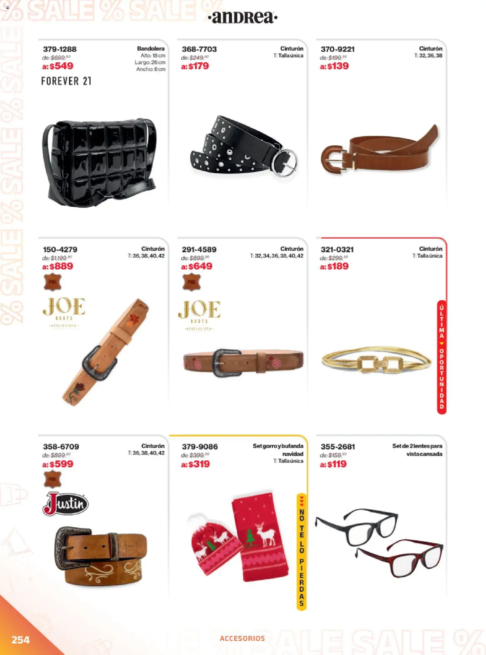 Nuevas ofertas de Andrea válidas en toda la República Mexicana desde el 21.12.2025. ¡Encuentra las mejores ofertas en Andrea catálogo Outlet! | Página: 254 | Productos: Bufanda, Lentes, Cinturón