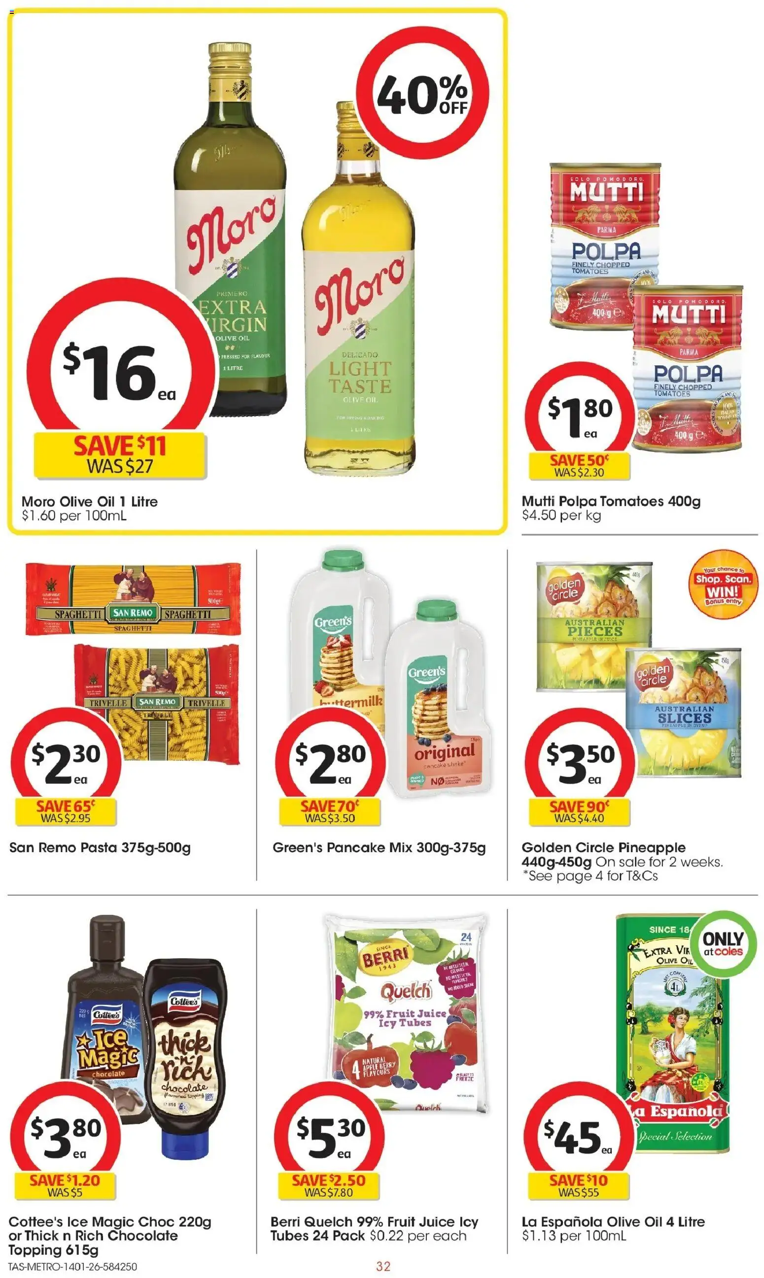 Coles catalogue - valid from 14.01.2026 | Page: 32 | Products: Oil, Chocolate, Pineapple, Pasta