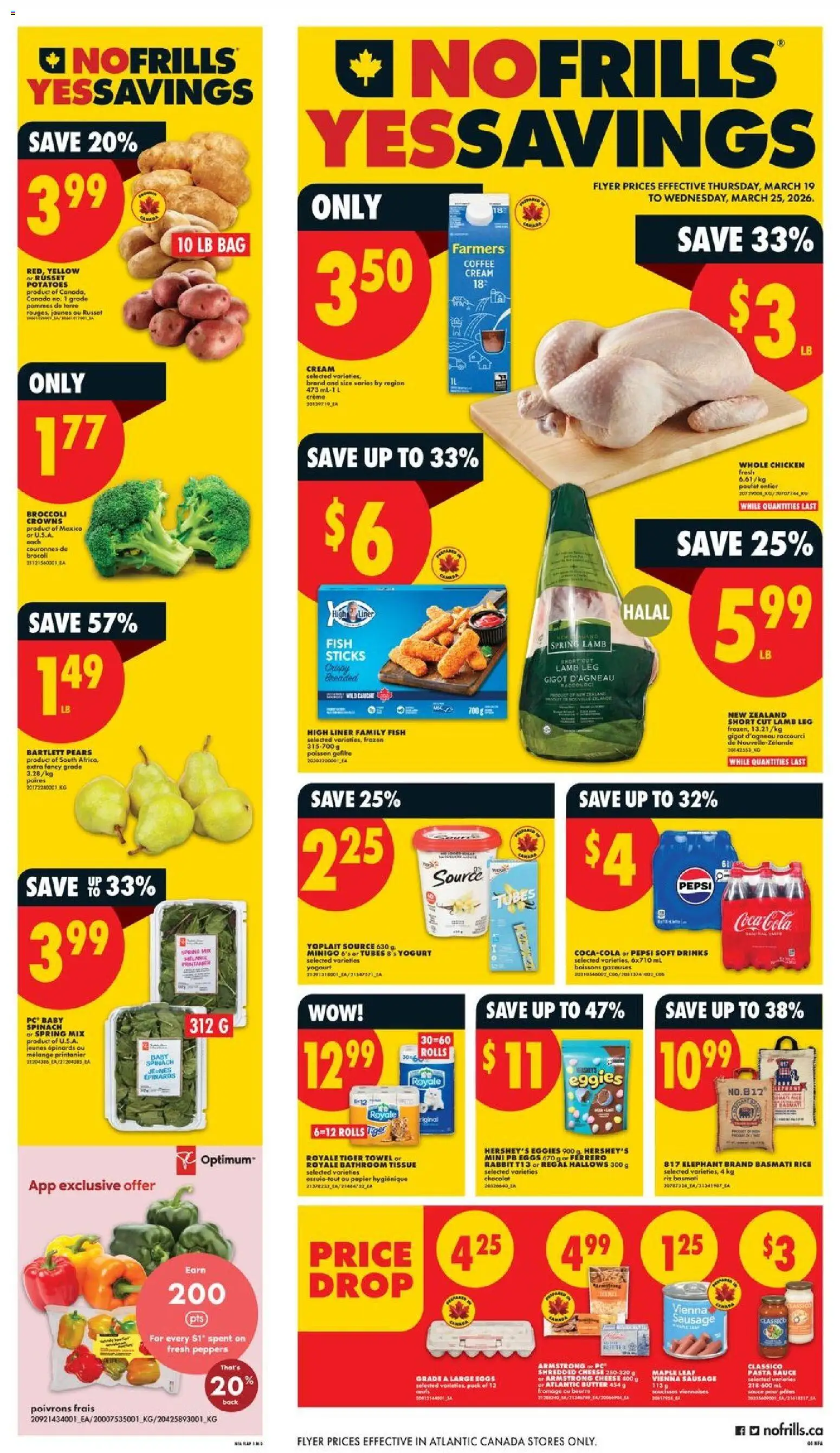 No Frills flyer valid from 19.03.2026 | Page: 1 | Products: Pasta, Cream, Butter, Pork