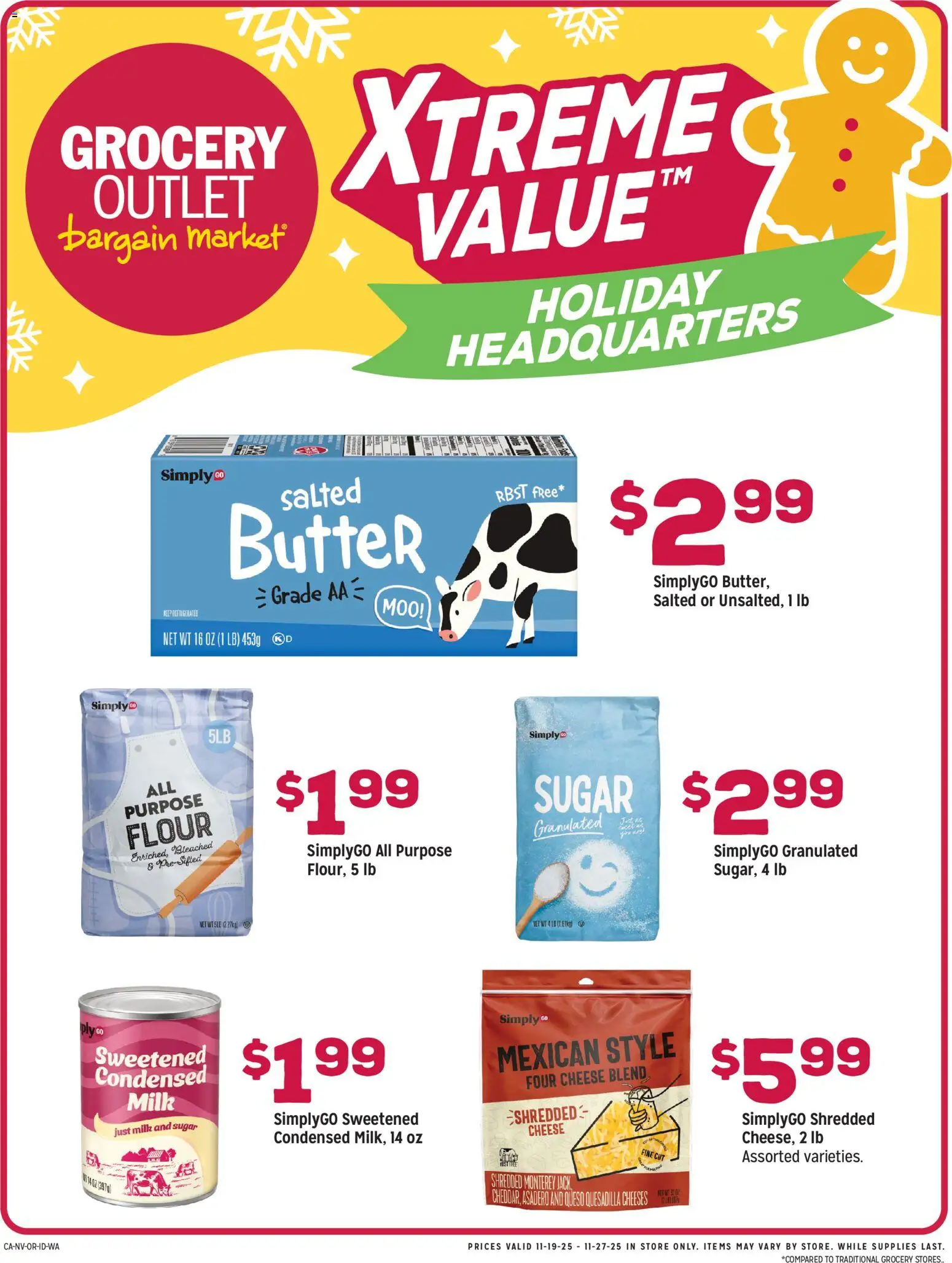 Grocery Outlet Weekly Ad - CA - valid from 19.11.2025 | Page: 4 | Products: Milk, Butter, Cheese, Sugar