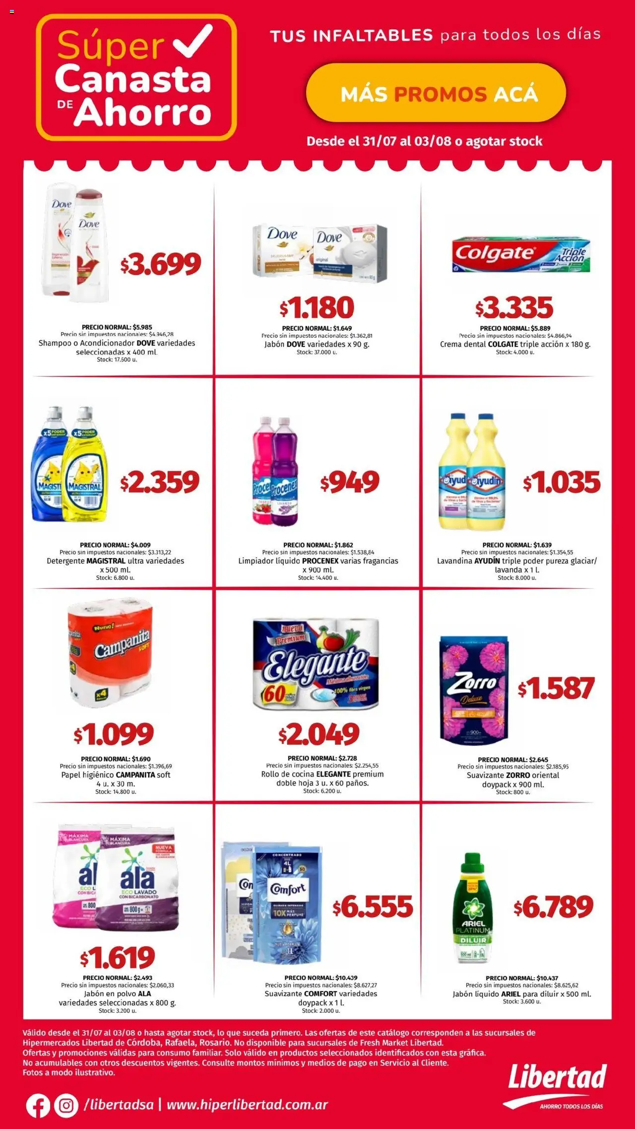Hipermercado Libertad - Canasta - CENTRO │ válido desde el 31.07.2025 | Página: 4 | Productos: Cocina, Jabón líquido, Suavizante, Crema