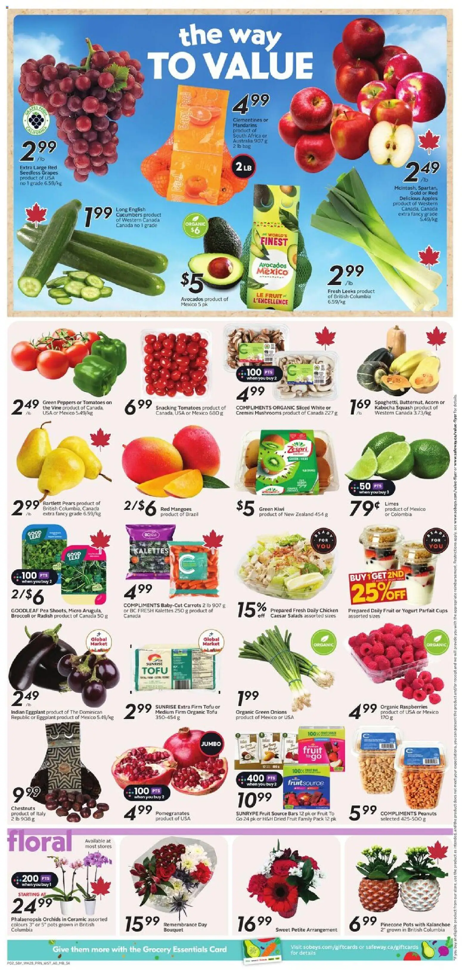 Safeway flyer valid from 06.11.2025 | Page: 5 | Products: Kiwi, Cucumbers, Bag, Tomatoes
