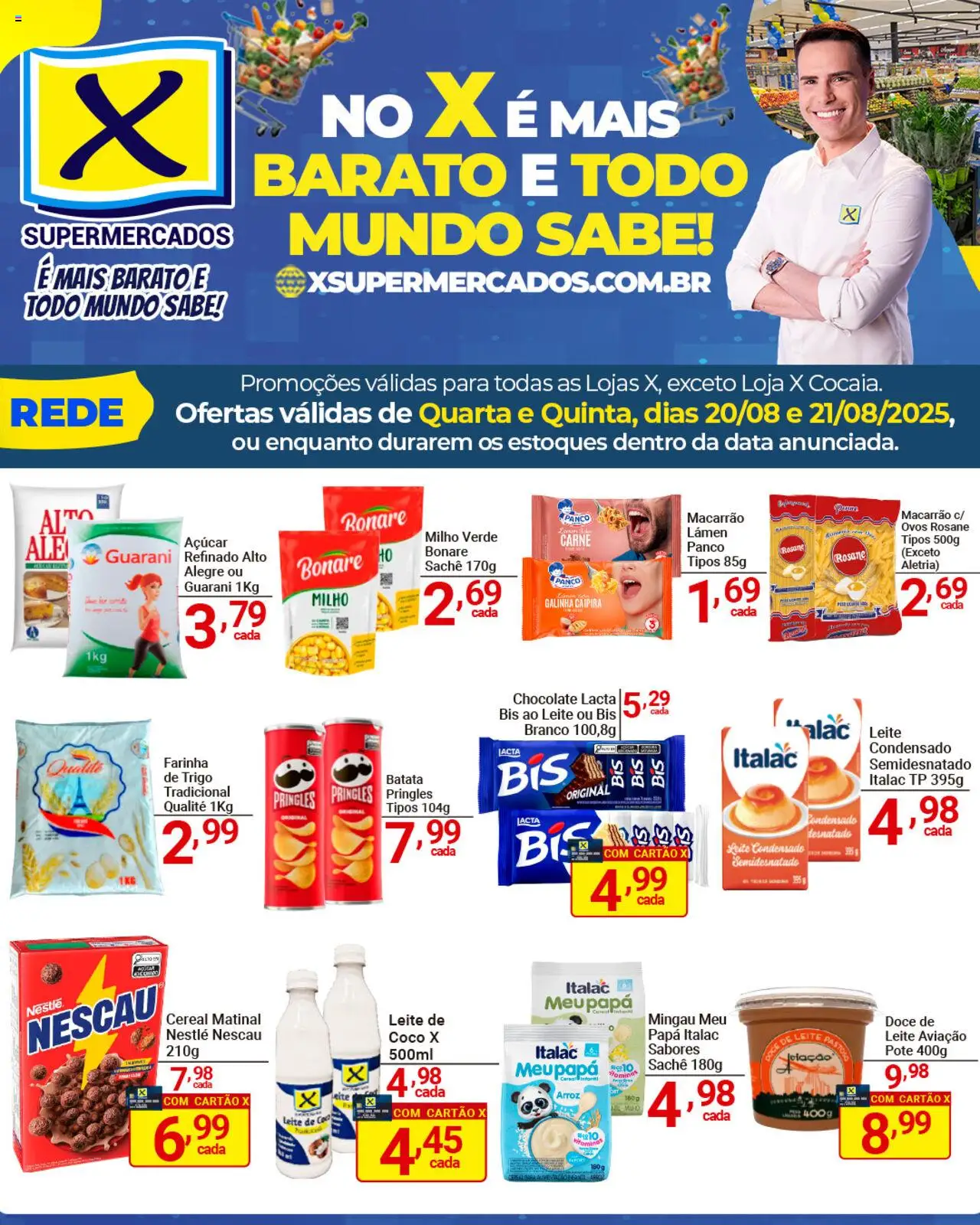 X Supermercados Folheto - válido de 20.08.2025 | Página: 3 | Produtos: Nescau, Farinha de trigo, Arroz, Macarrão
