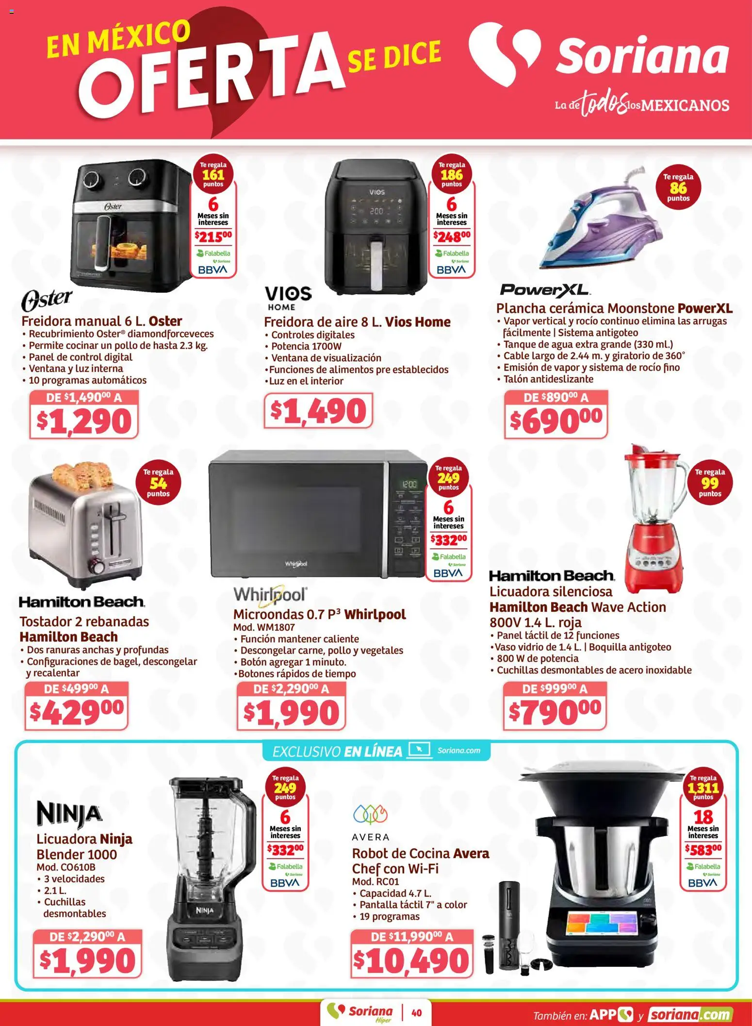 Nuevas ofertas de Soriana válidas en toda la República Mexicana desde el 02.01.2026. ¡Encuentra las mejores ofertas en Soriana - Preciazazaso Híper: Frontera Chia, Q. Roo Preciazazaso Híper: Frontera Chia, Q. Roo! | Página: 40 | Productos: Agua, Licuadora, Plancha, Freidora