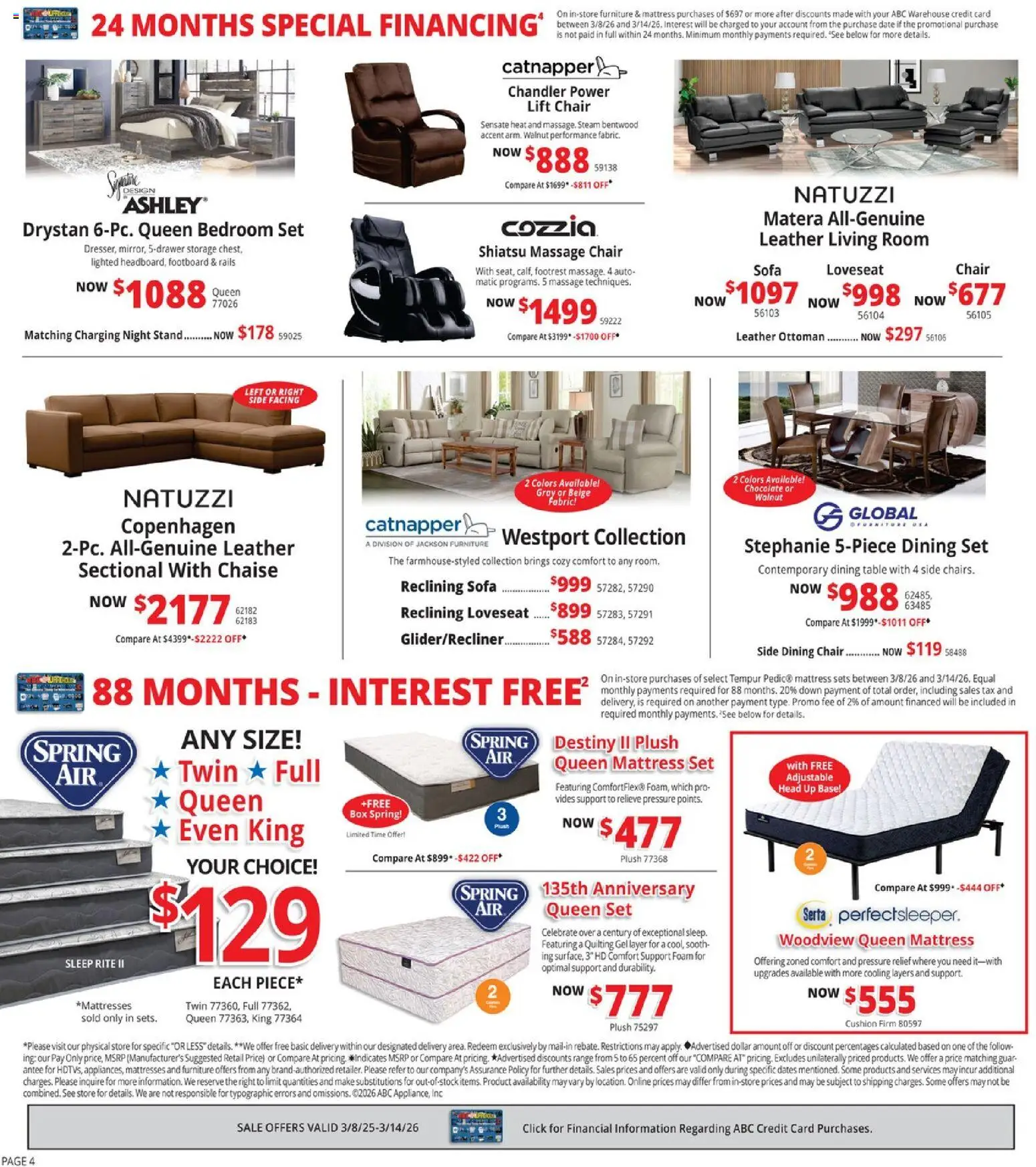 ABC Warehouse Weekly Ad - valid from 08.03.2026 | Page: 4 | Products: Bedroom set, Table, Chair, Date