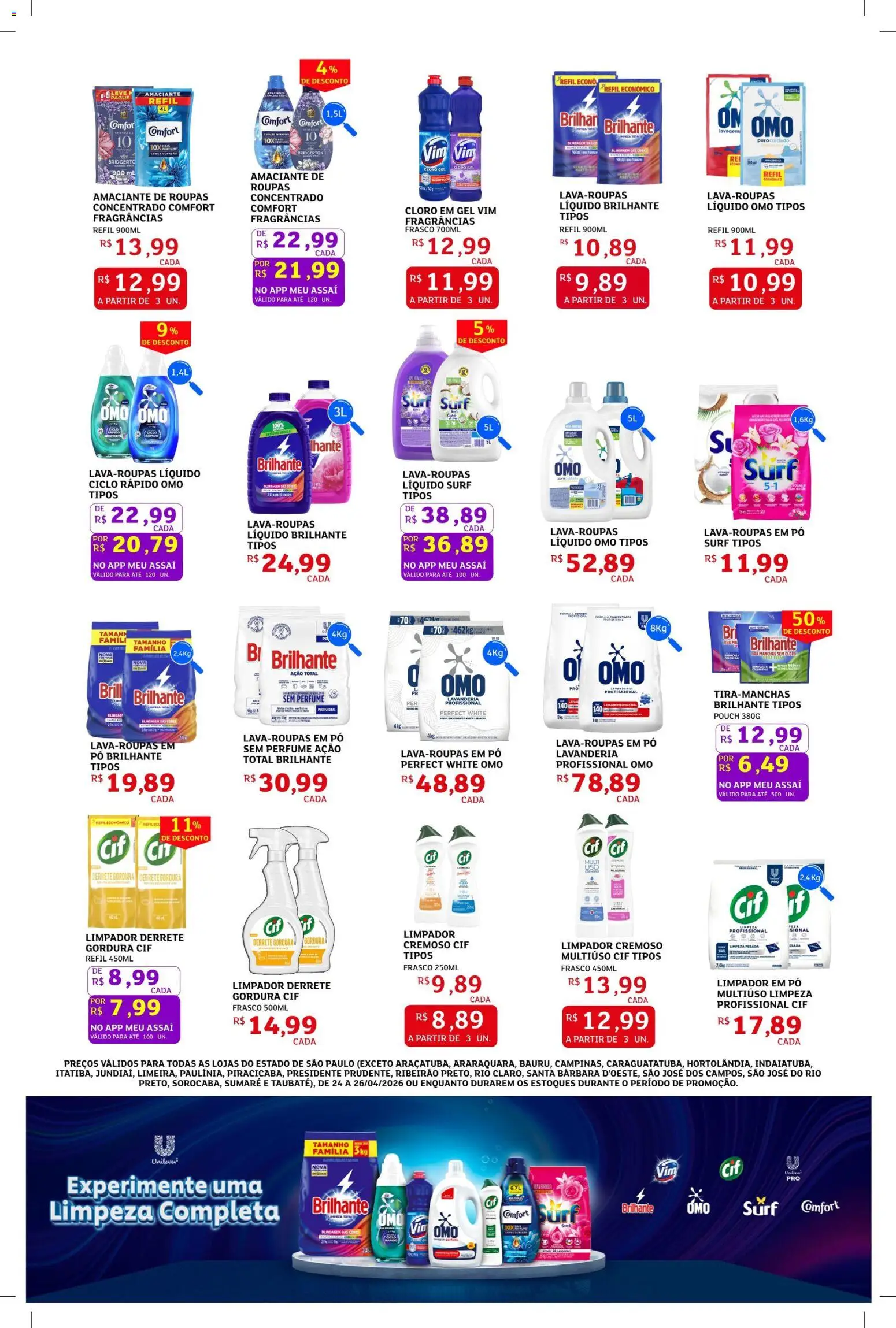 Assaí Atacadista Folheto - válido de 24.04.2026 | Página: 3 | Produtos: Pó, Cloro, Tira manchas, Amaciante de roupas