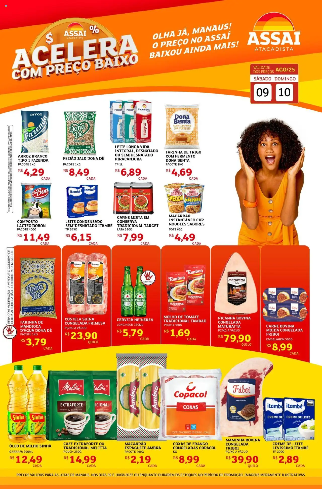 Assaí Atacadista Folheto - válido de 09.08.2025 | Página: 1 | Produtos: Molho de tomate, Heineken, Creme de leite, Carne moída