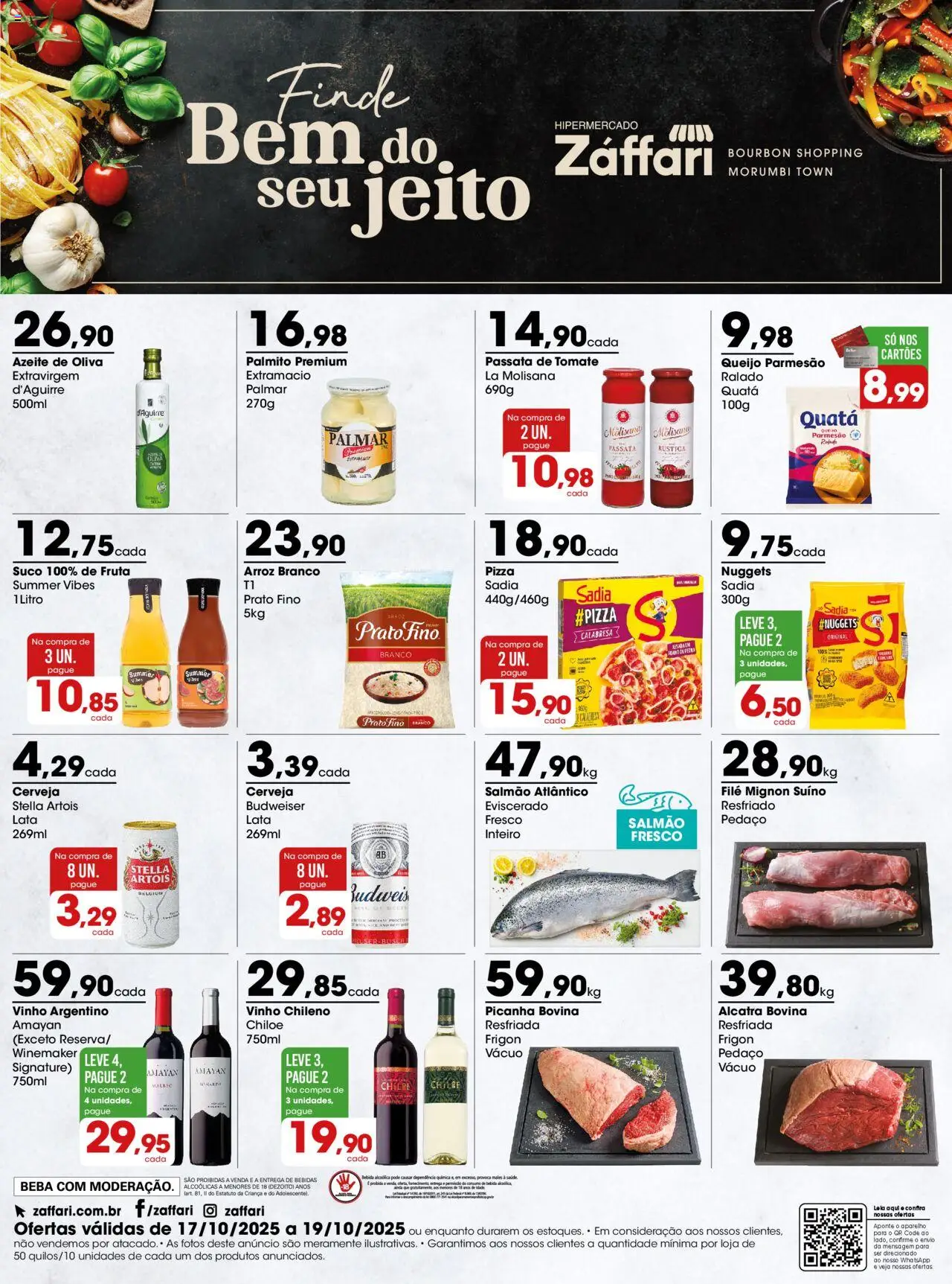 Zaffari Folheto - válido de 17.10.2025 | Página: 1 | Produtos: Salmão, Suco, Bourbon, Queijo parmesão