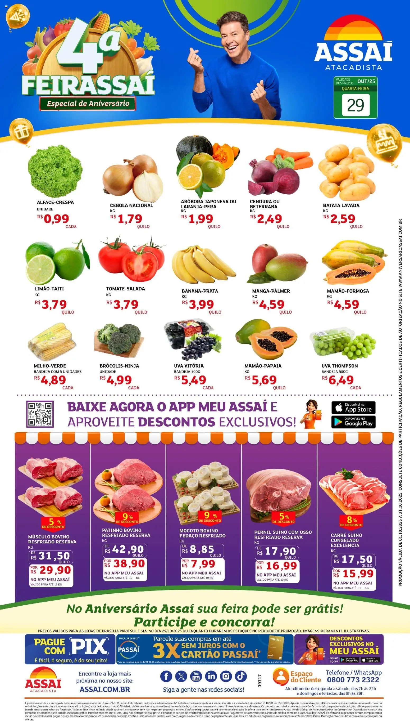 Assaí Atacadista Folheto - válido de 29.10.2025 | Página: 1 | Produtos: Abóbora, Beterraba, Cebola, Pernil