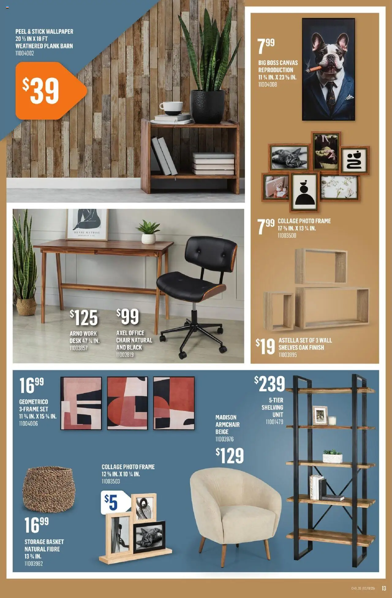 Canac flyer valid from 02.10.2025 | Page: 13 | Products: Armchair, Chair, Office desk, Basket
