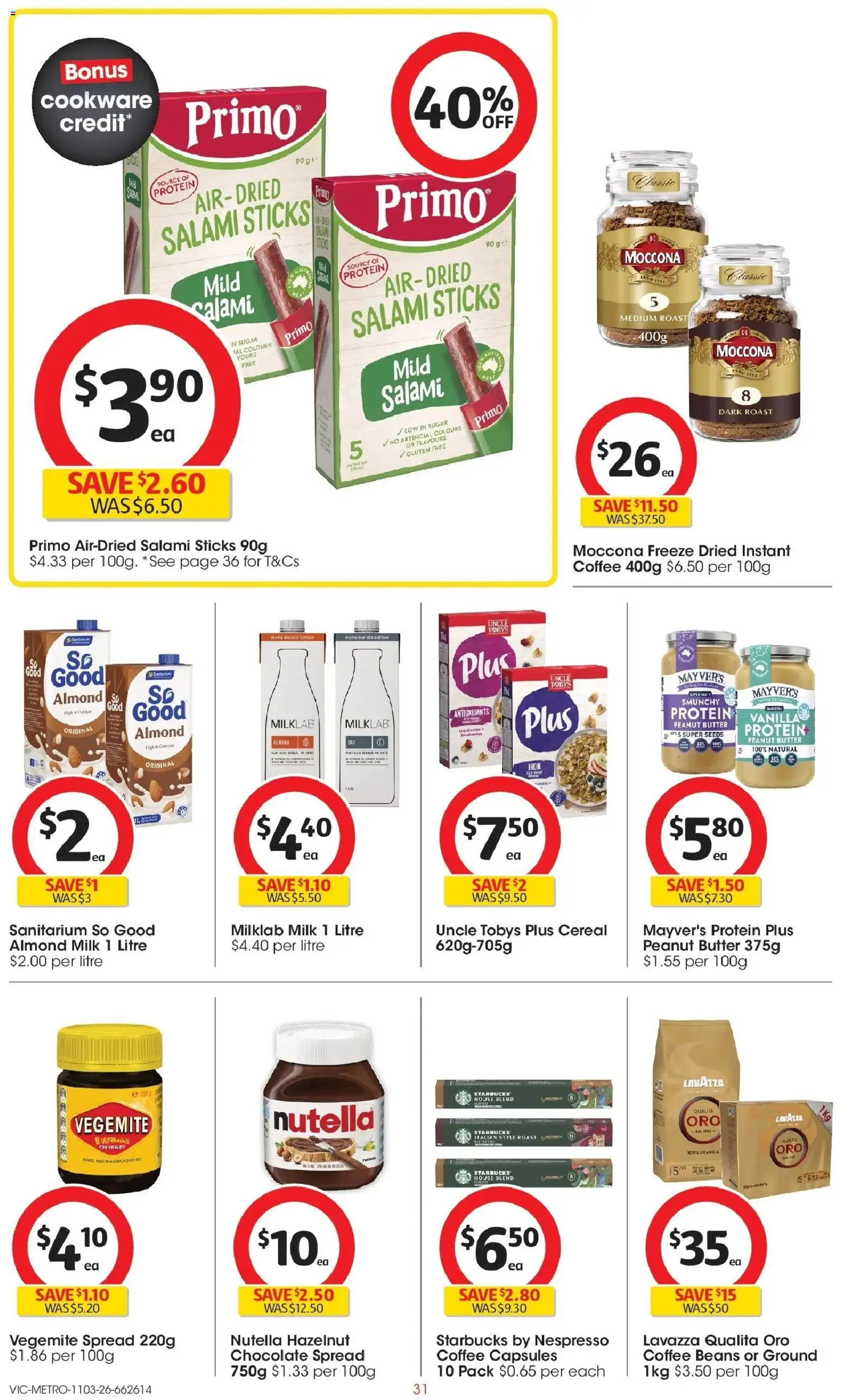 Coles catalogue - valid from 11.03.2026 | Page: 31 | Products: Milk, Cereal, Seeds, Vegemite