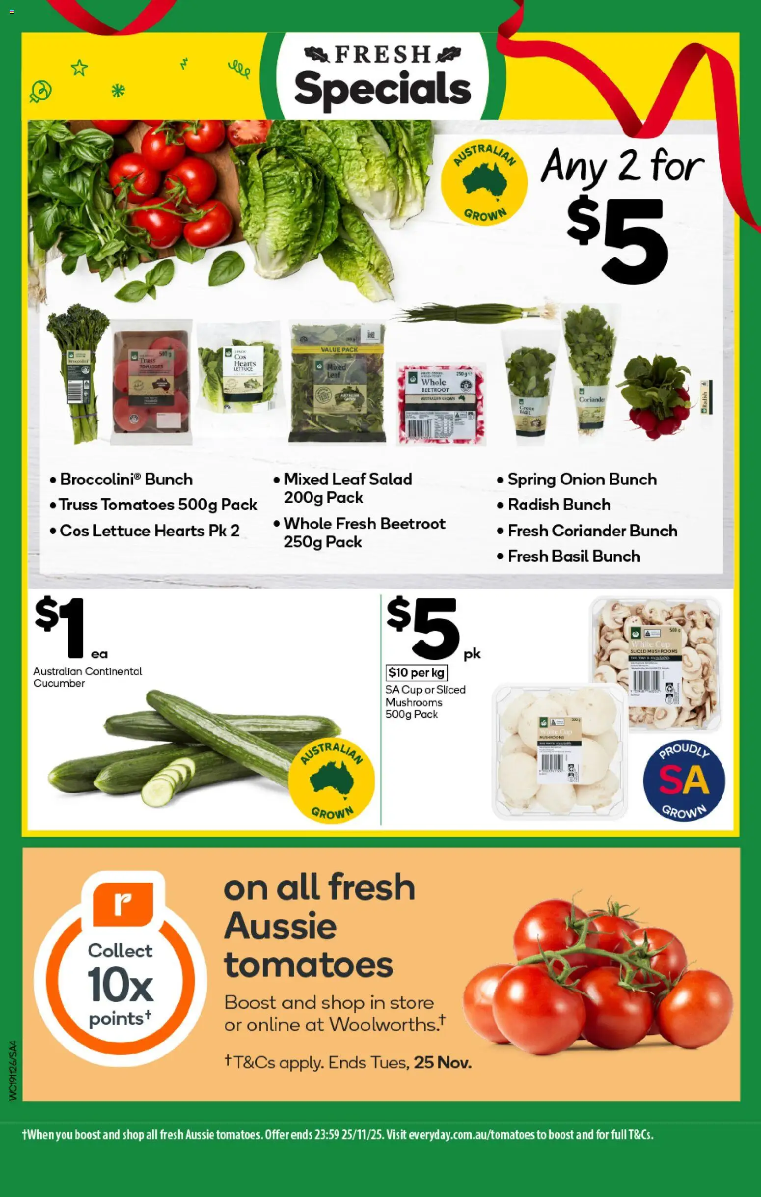 Woolworths catalogue - valid from 19.11.2025 | Page: 4 | Products: Tomatoes, Mushrooms, Salad, Radish