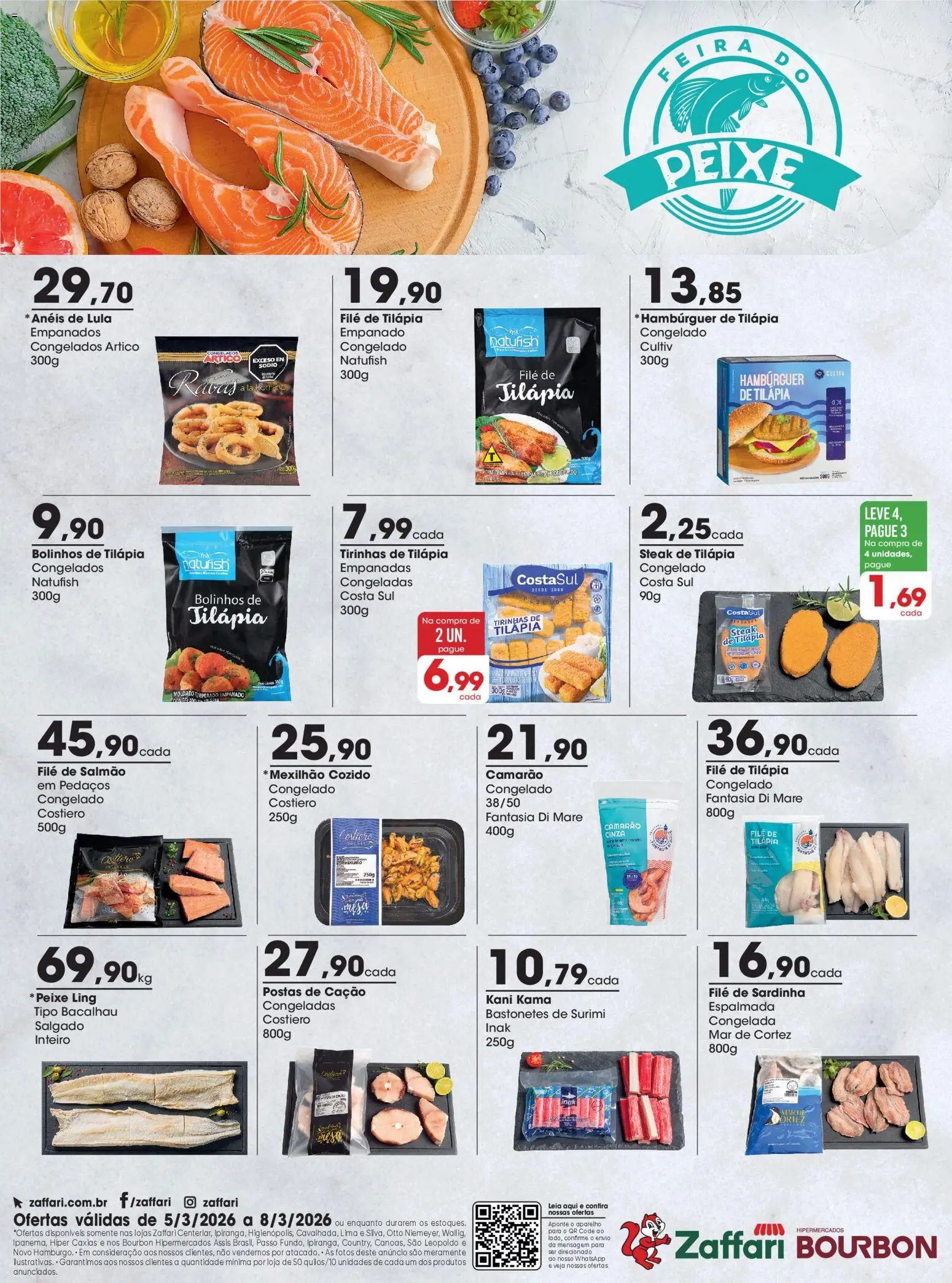 Zaffari Folheto - válido de 05.03.2026 | Página: 2 | Produtos: Salmão, Lula, Tilápia, Filé de tilápia