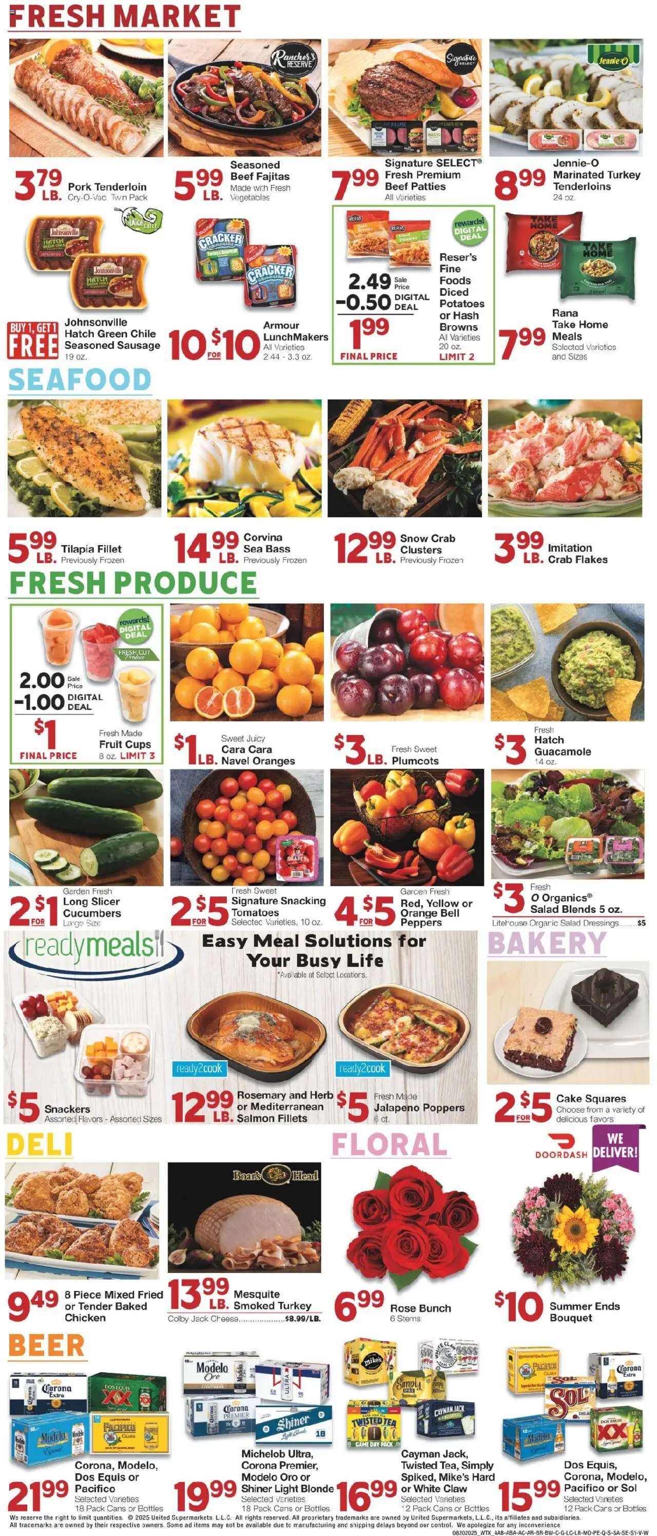 United Supermarkets Weekly Ad - valid from 19.08.2025 | Page: 4 | Products: Peppers, Pork, Vegetables, Slicer