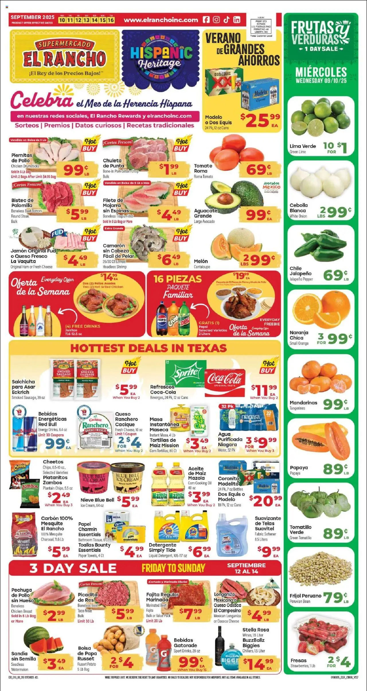 El Rancho Weekly Ad - valid from 10.09.2025 | Page: 1 | Products: Ham, Fabric softener, Lime, Bag