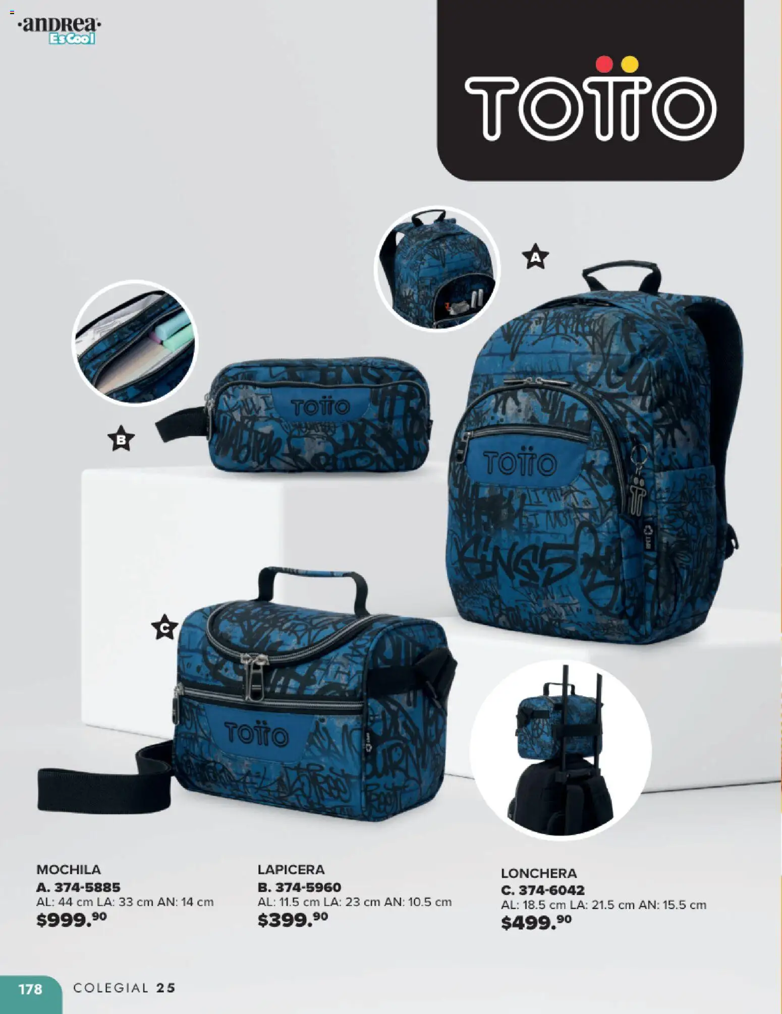 Nuevas ofertas de Andrea válidas en toda la República Mexicana desde el 25.05.2025. ¡Encuentra las mejores ofertas en Andrea catálogo Colegial ! | Página: 178 | Productos: Mochila