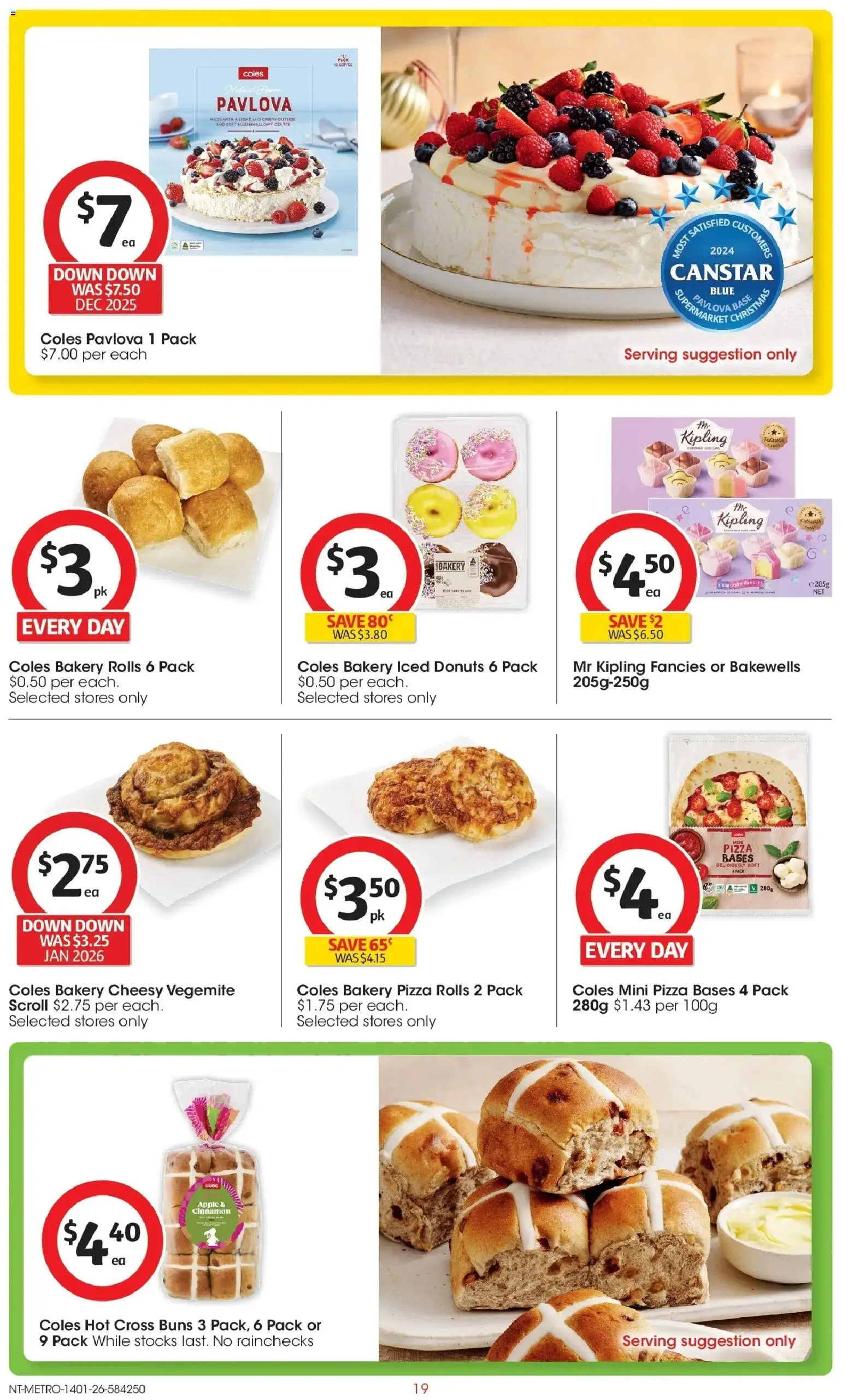 Coles catalogue - valid from 14.01.2026 | Page: 19 | Products: Light, Donuts, Pizza, Pavlova