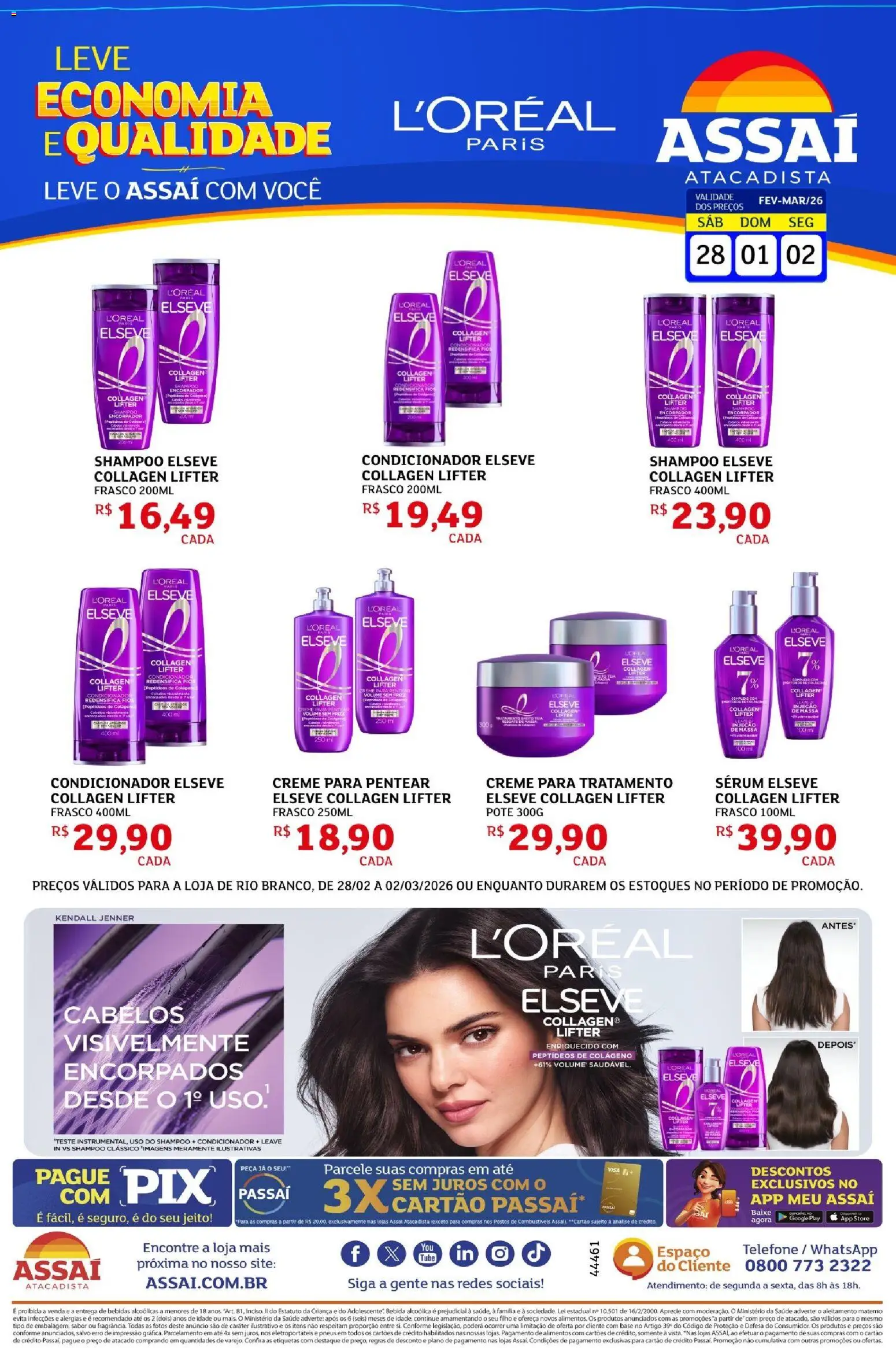 Assaí Atacadista Folheto - válido de 28.02.2026 | Página: 1 | Produtos: Colágeno, Base, Pente, Creme para pentear