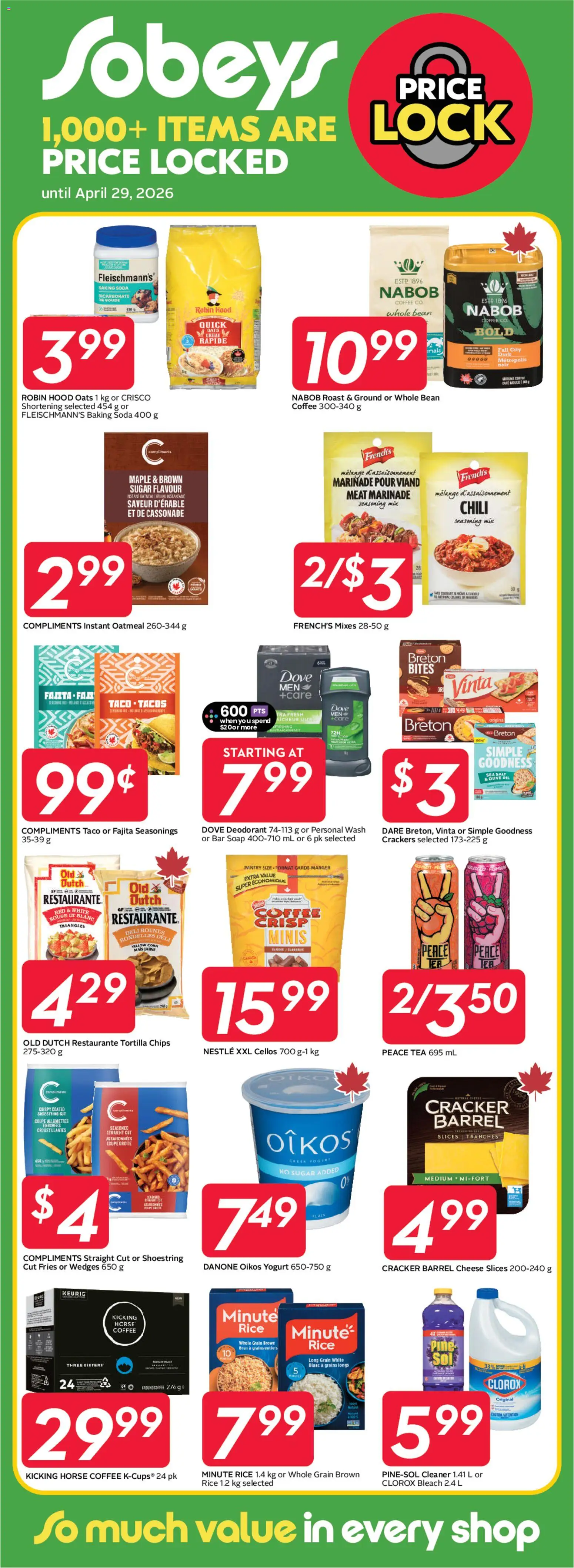 Sobeys flyer valid from 19.03.2026 | Page: 18 | Products: Chips, Soap, Deodorant, Coffee